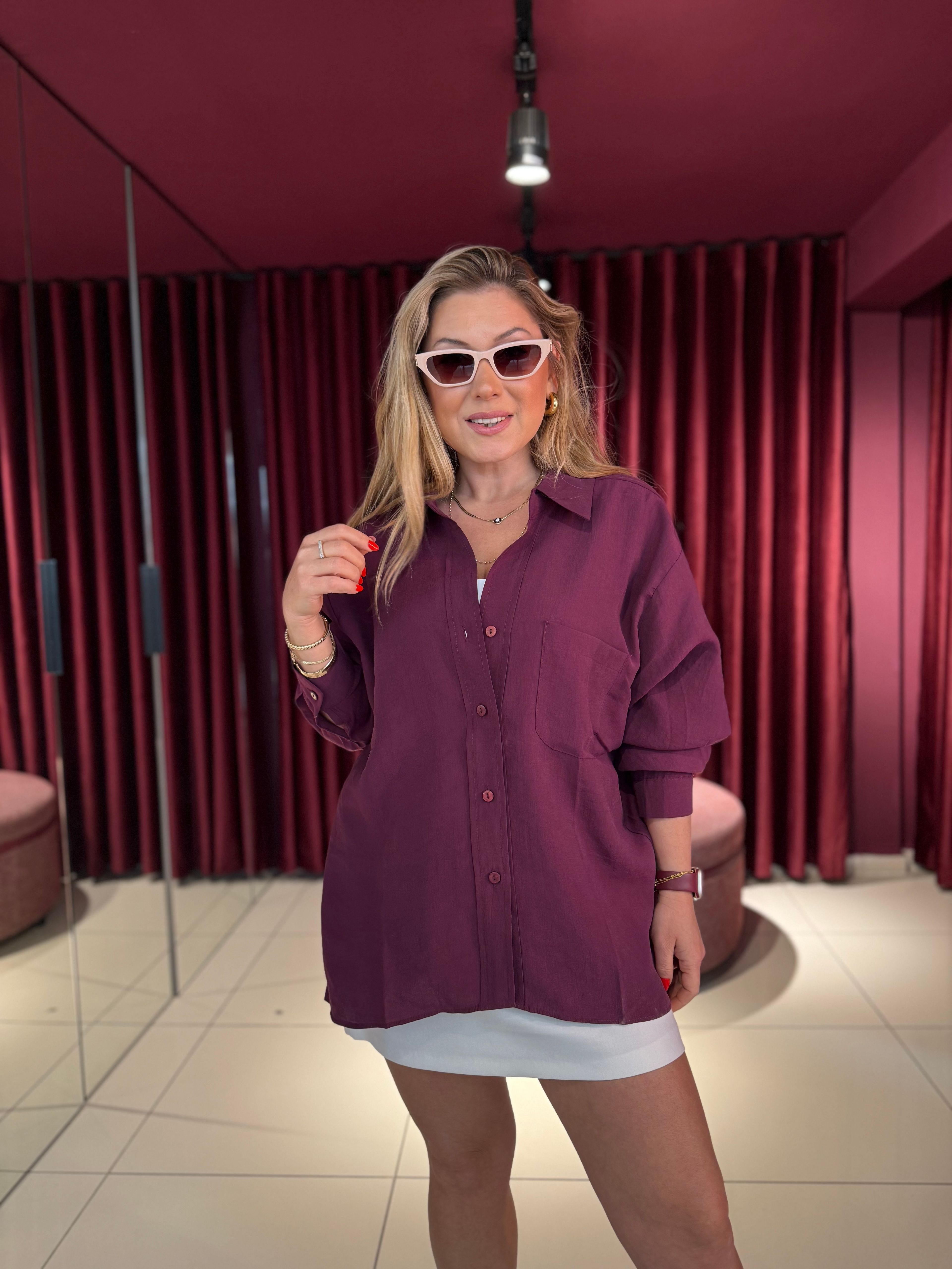 Oversize Düşük Omuzlu Gömlek 