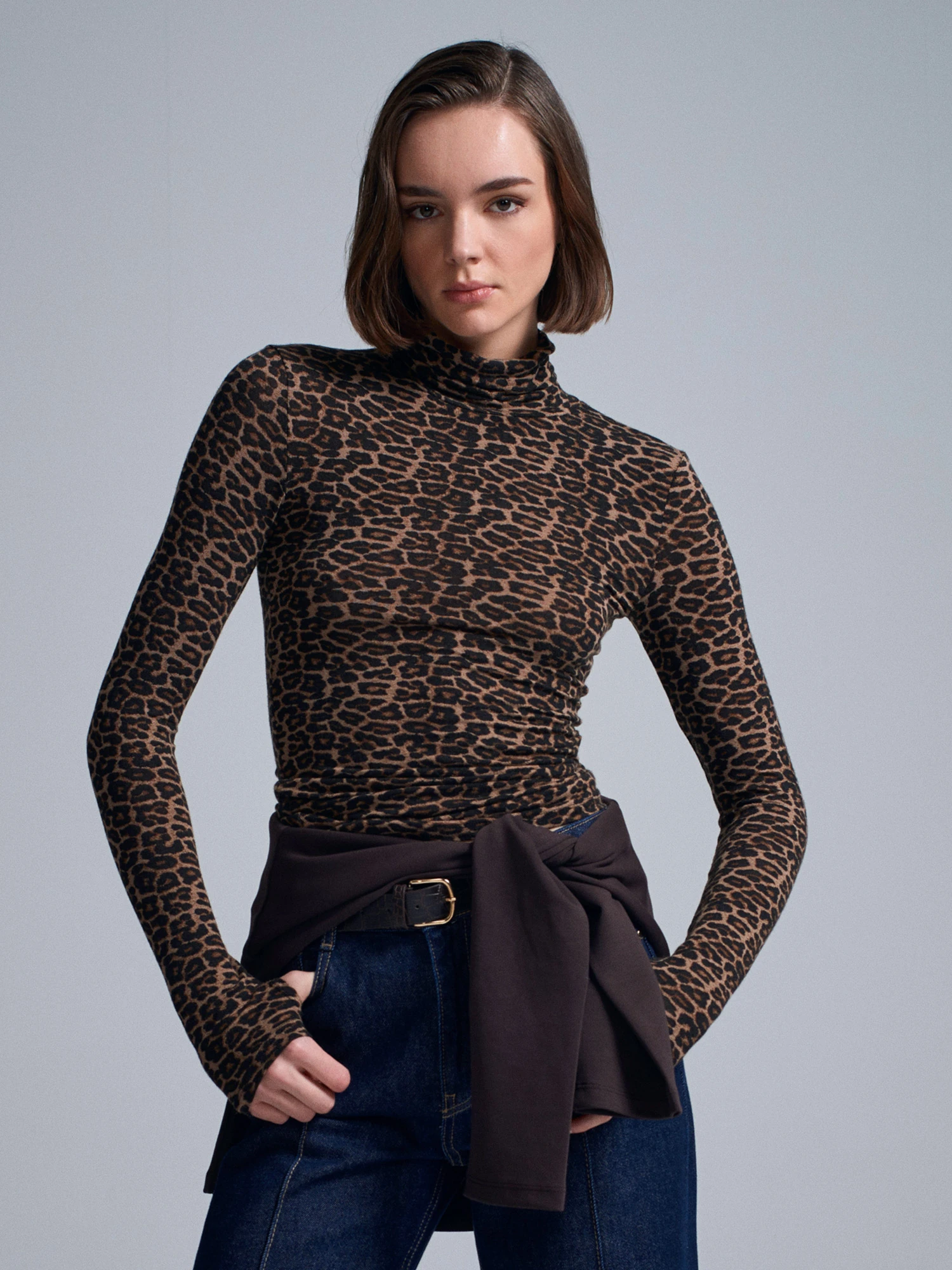 Leopar Balıkçı Yaka Uzun Kollu Top