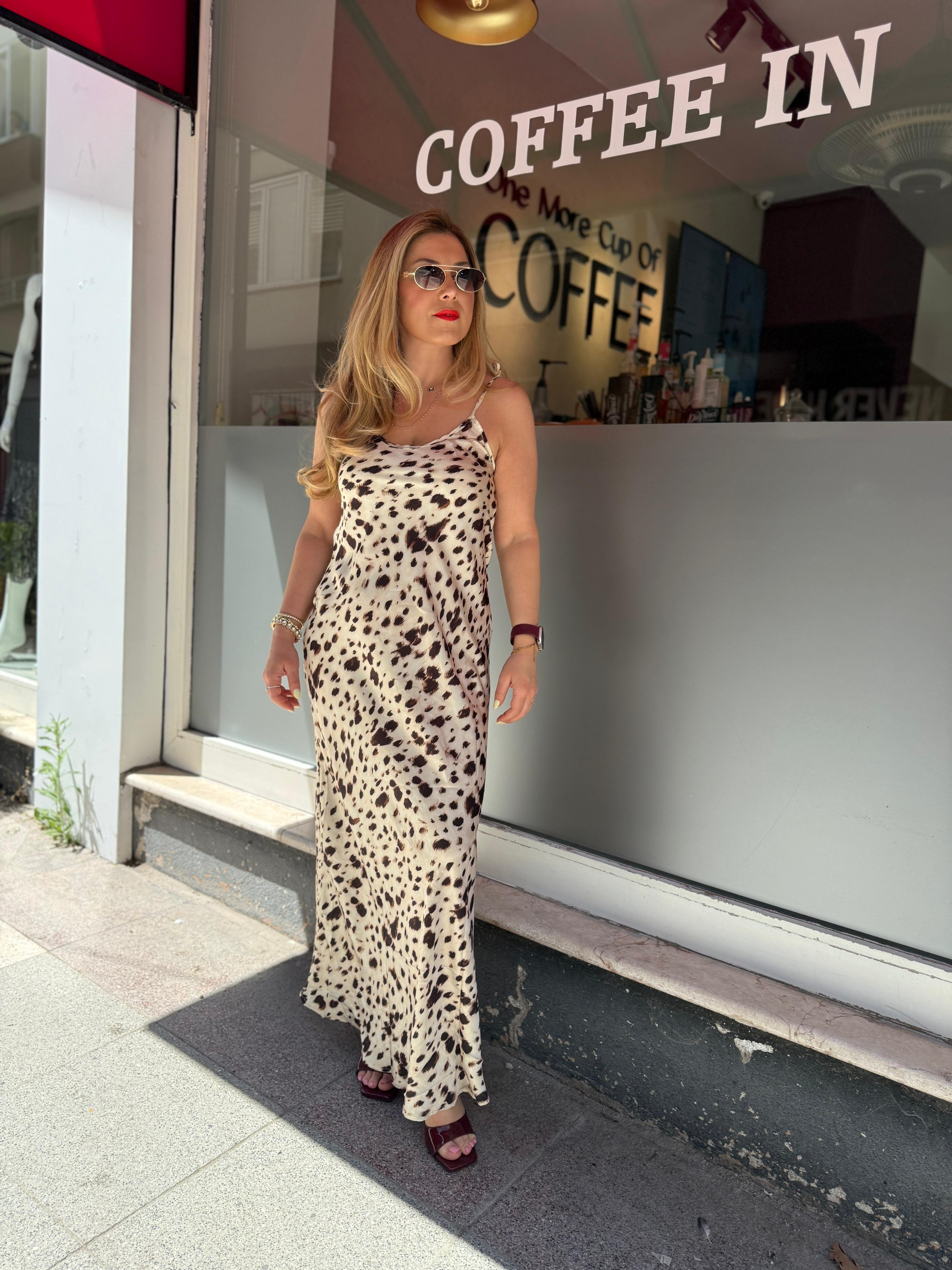 İp Askılı Leoparlı Elbise