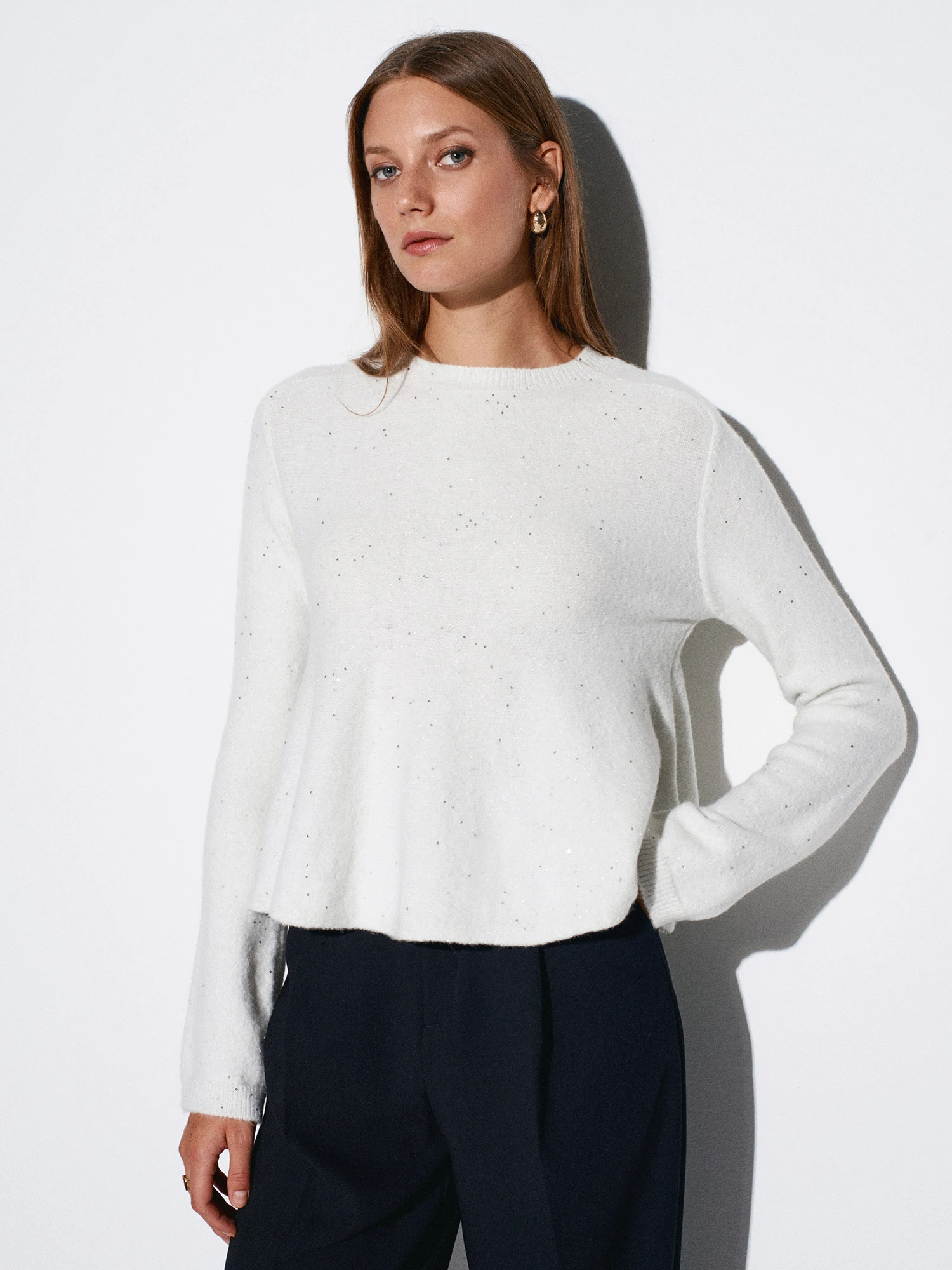 Peplum Pullu Simli Triko Kazak