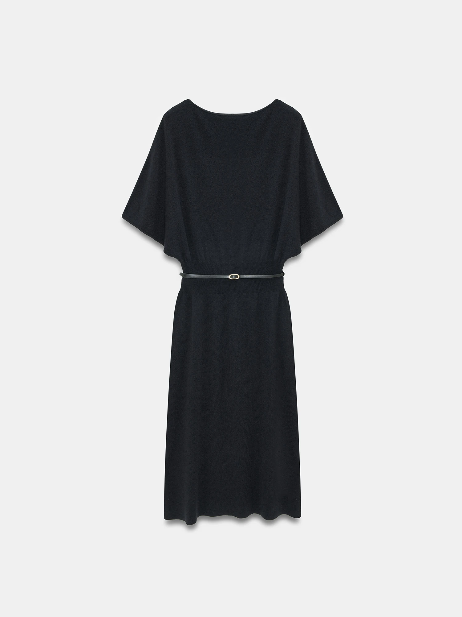 Kayık Yaka Kemerli Yünlü Triko Elbise