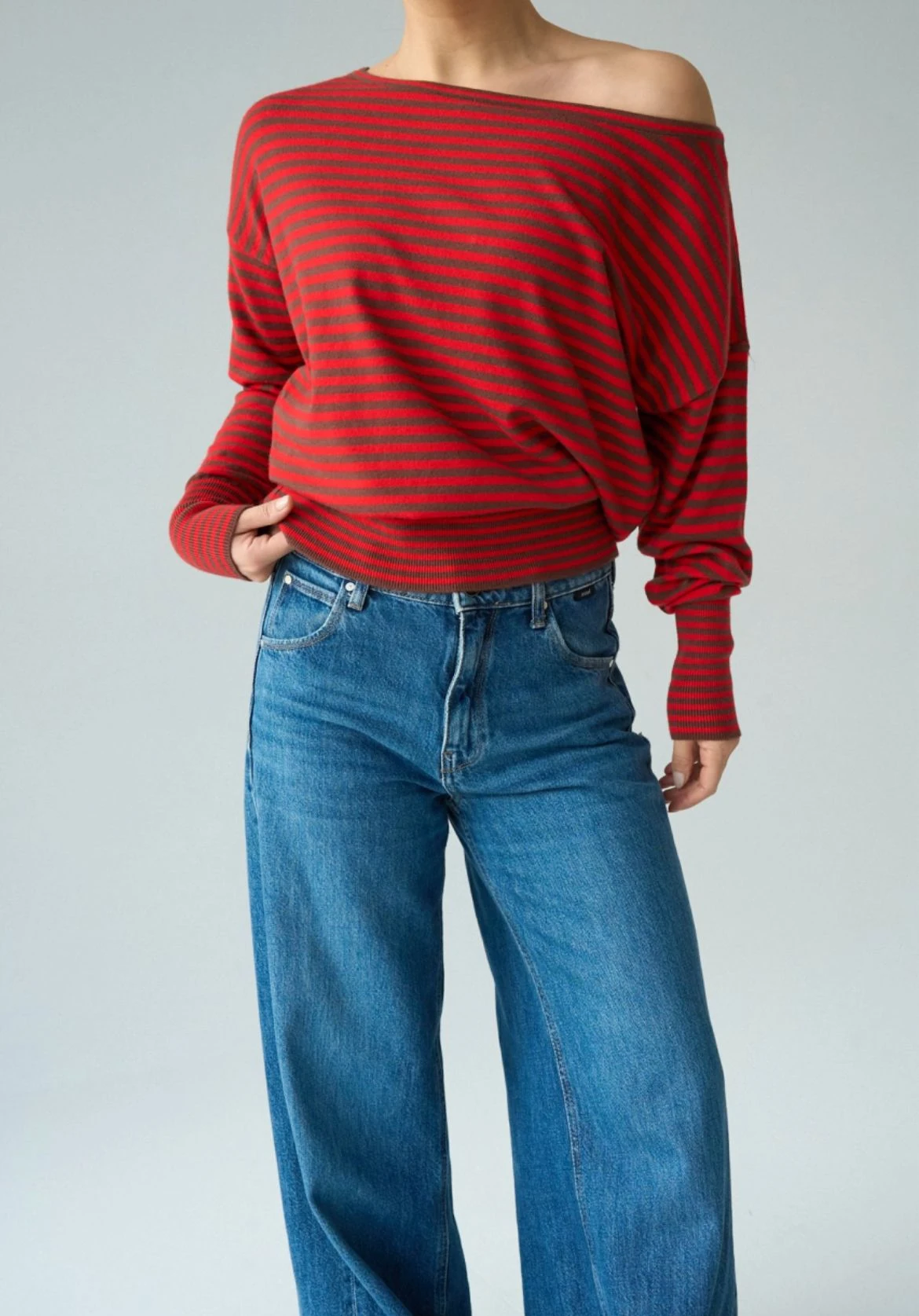 Kayık Yaka Çizgili Bluz