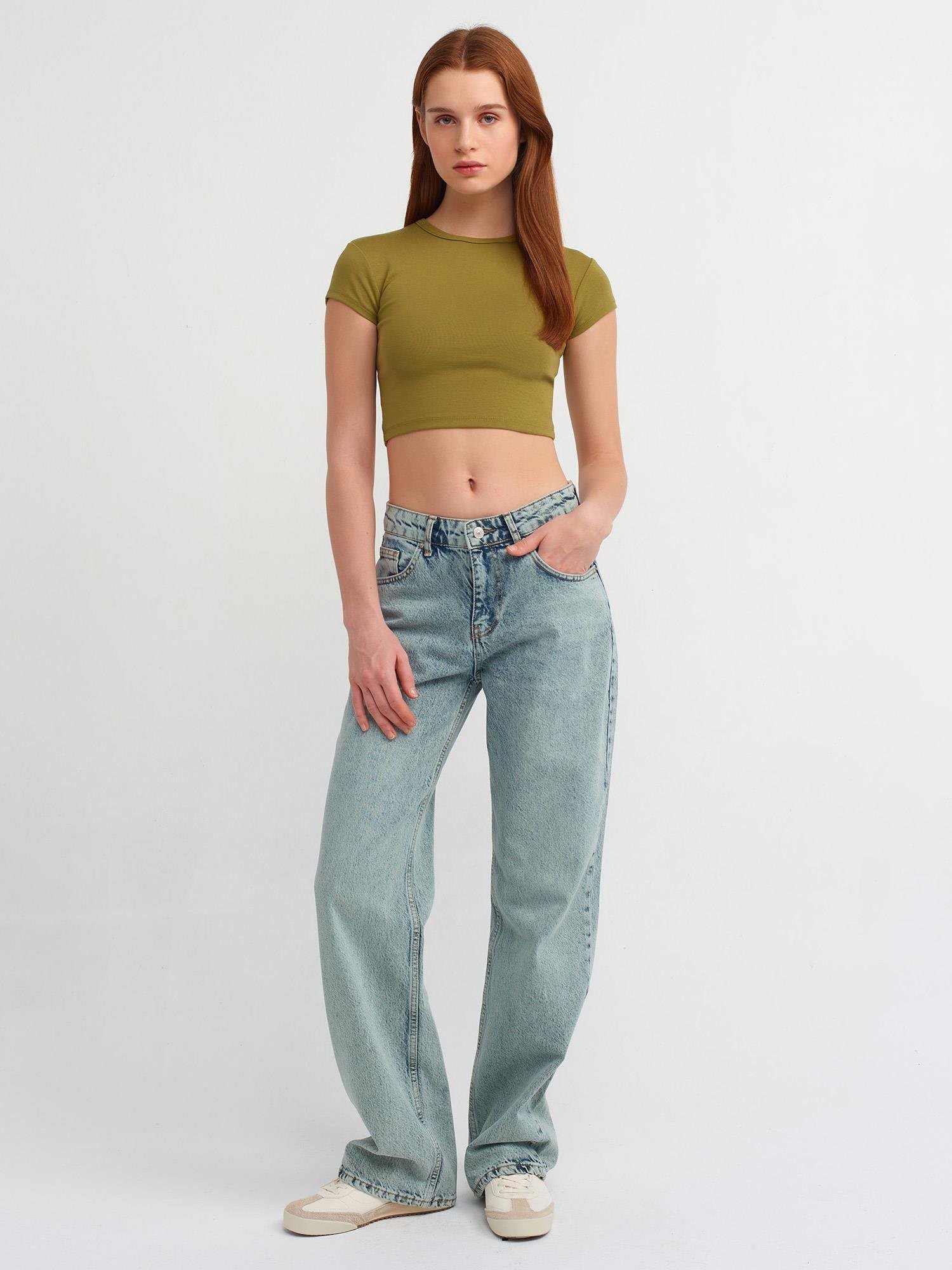 71458 Tintli Kar Yıkama Pant. Jean Yeşil