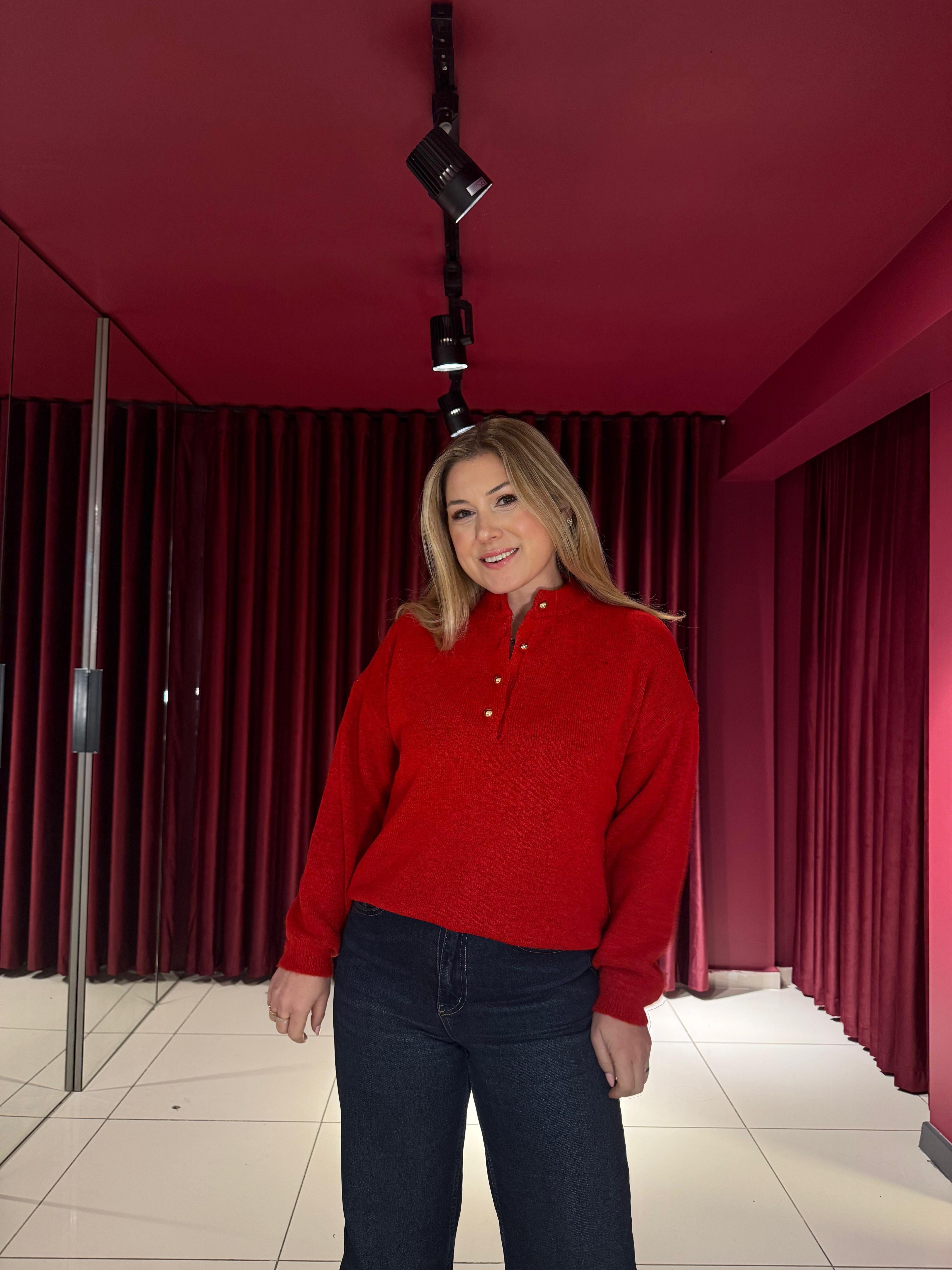 Düğmeli Triko Kazak