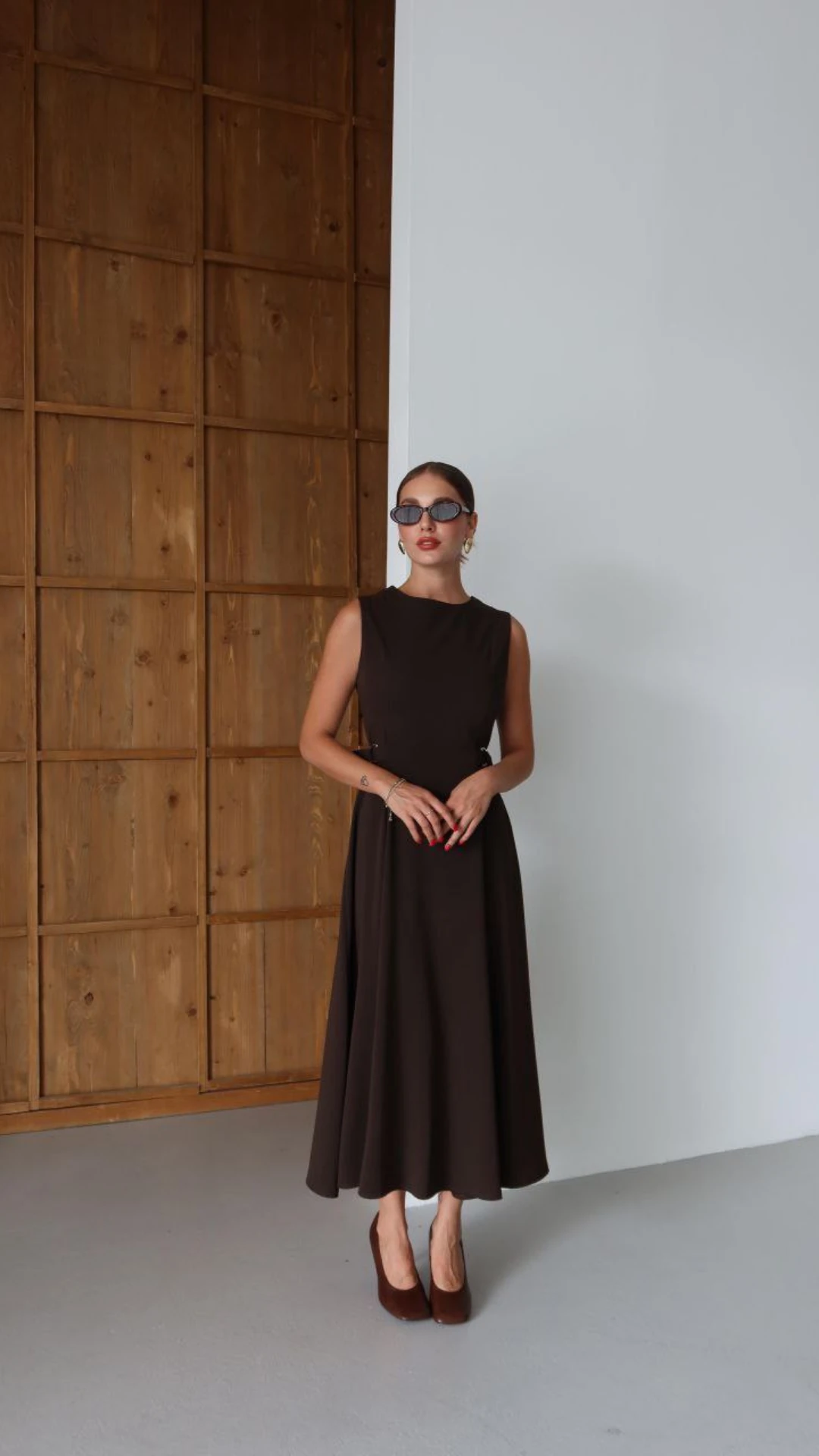 Kemer Detaylı Parçalı Elbise - Kahverengi