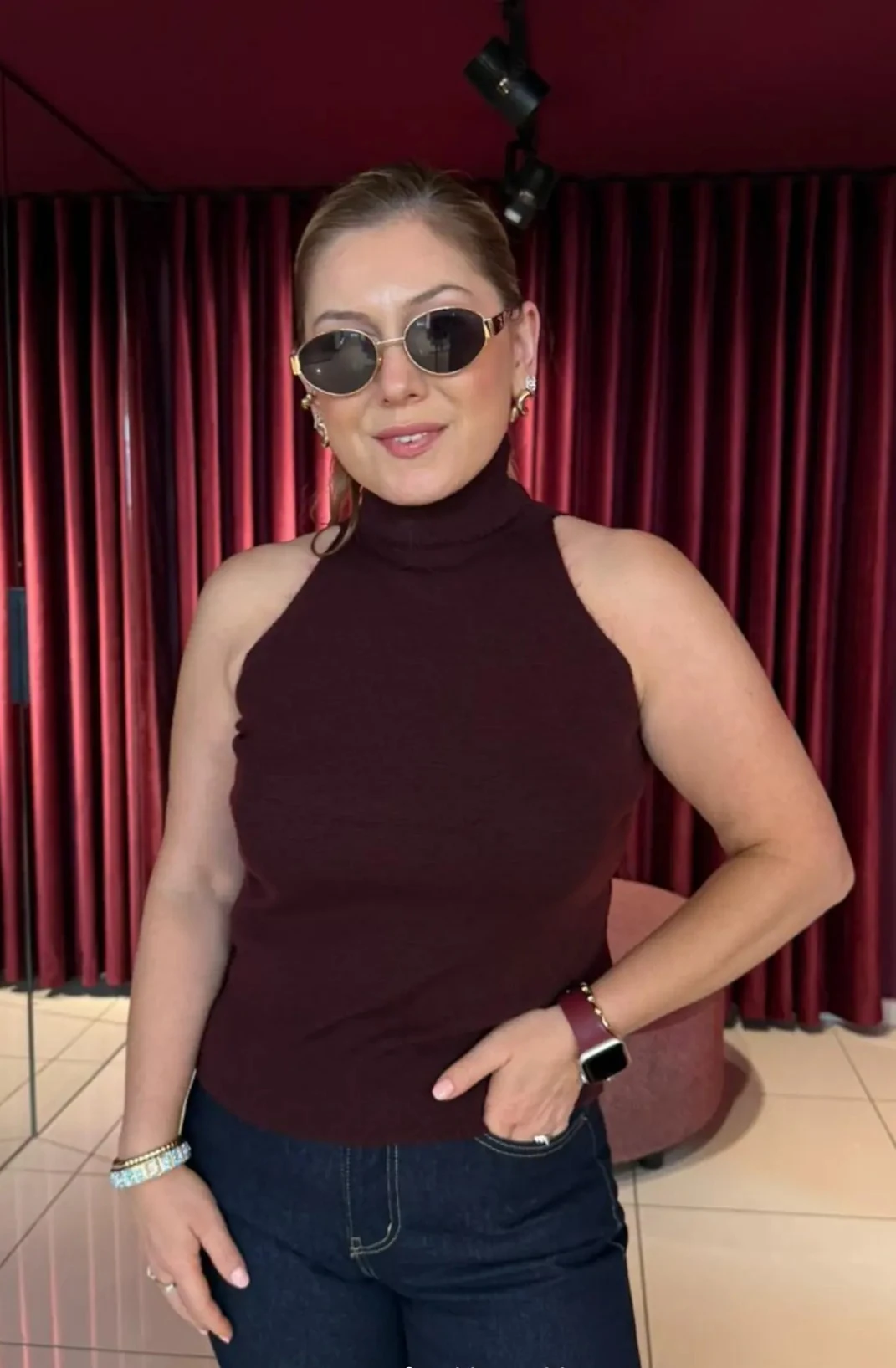 Balıkçı Yaka Kolsuz Triko - Bordo