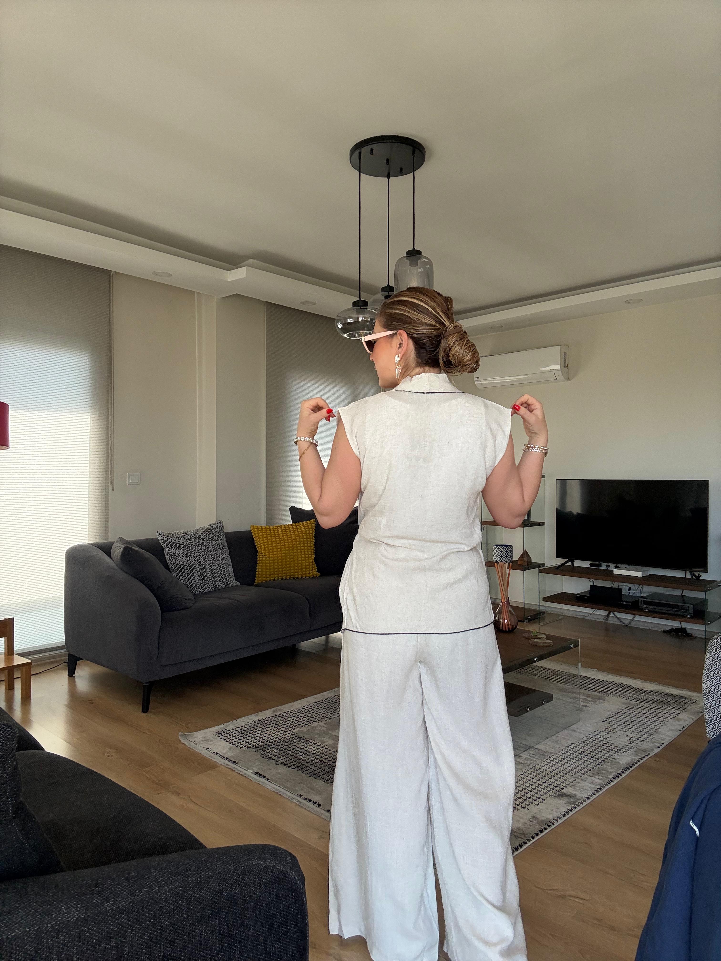 Kontrast Kimono Yelek Takım