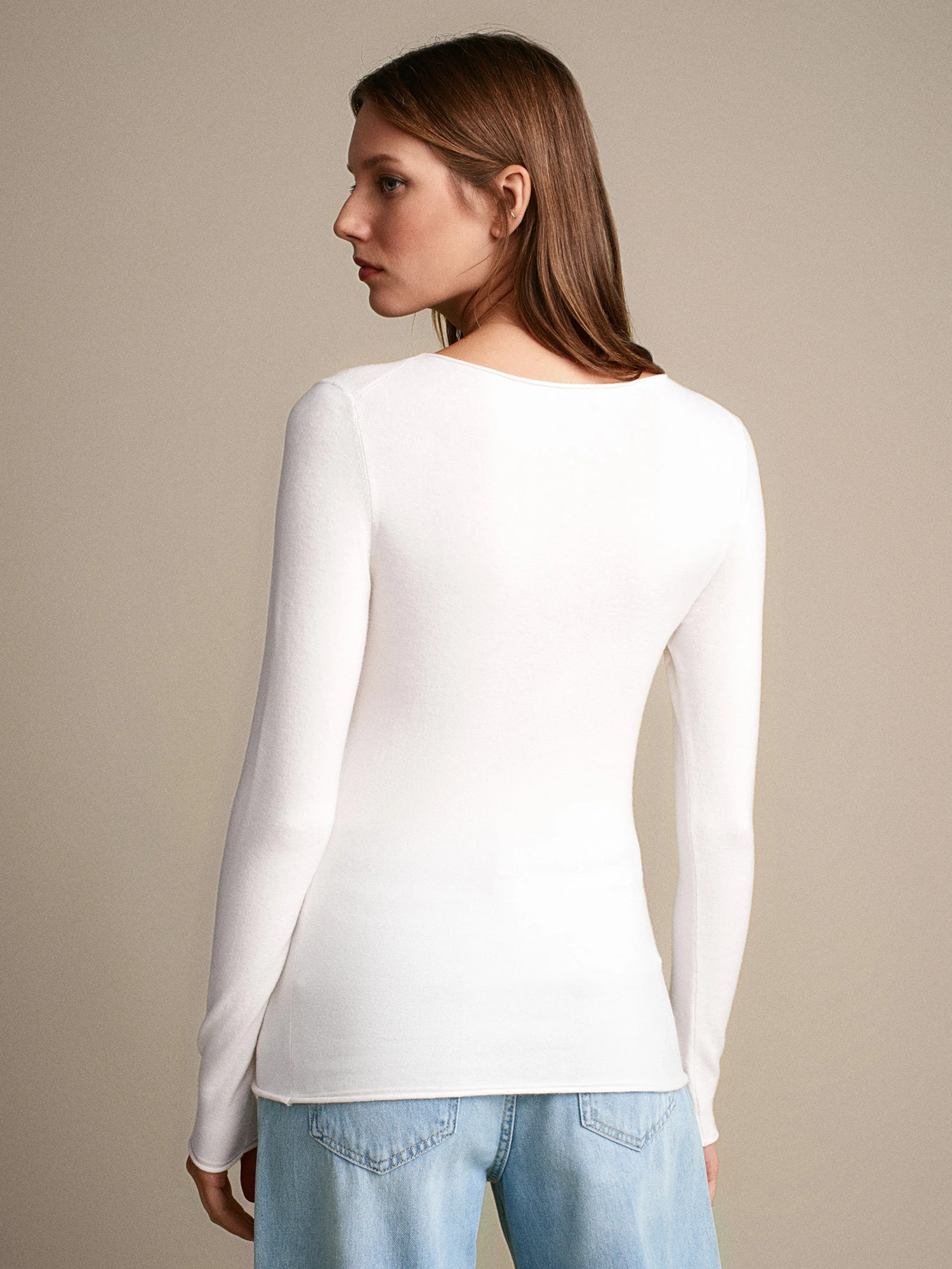 Kayık Yaka Kaşmirli Ultra Hafif Triko Kazak