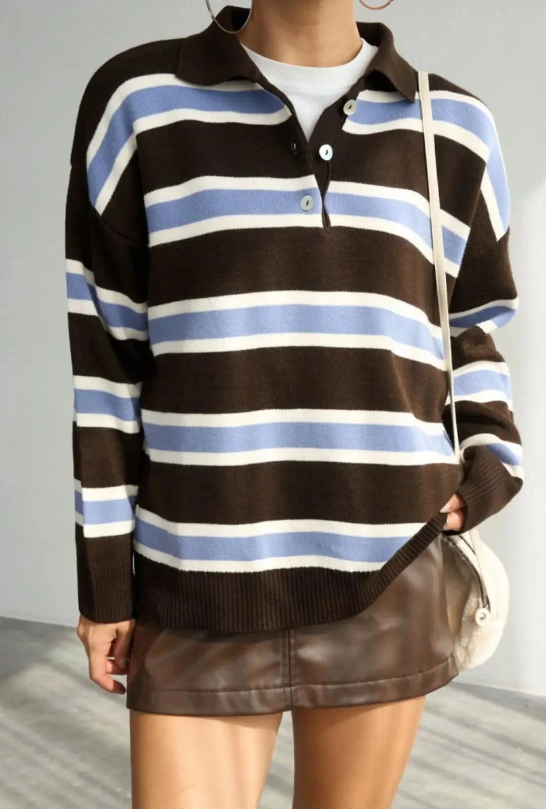 Düğmeli Çizgili Kazak