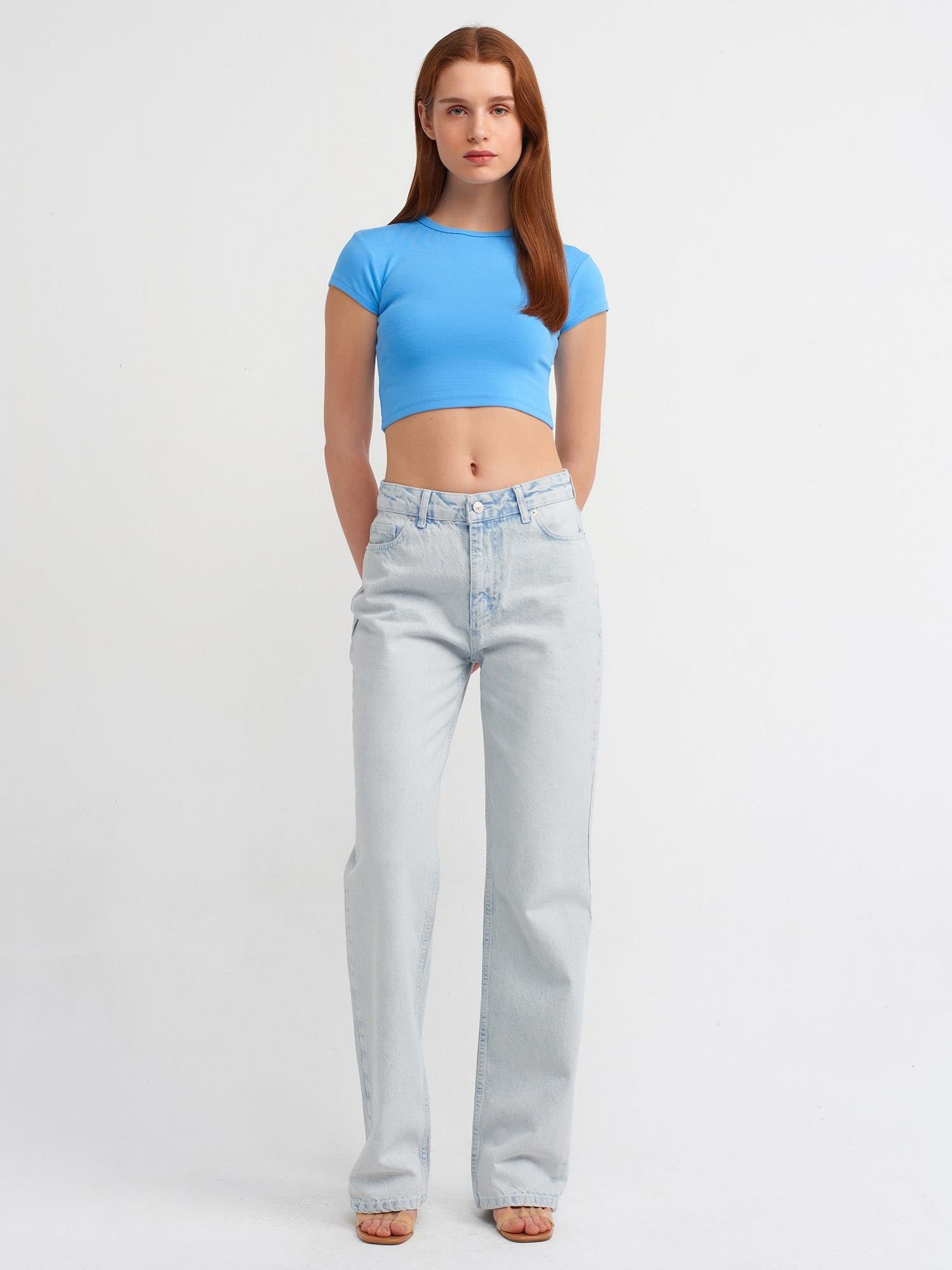 71455 Kırık Kumaş Düşük Bel Pant. Jean Mavi