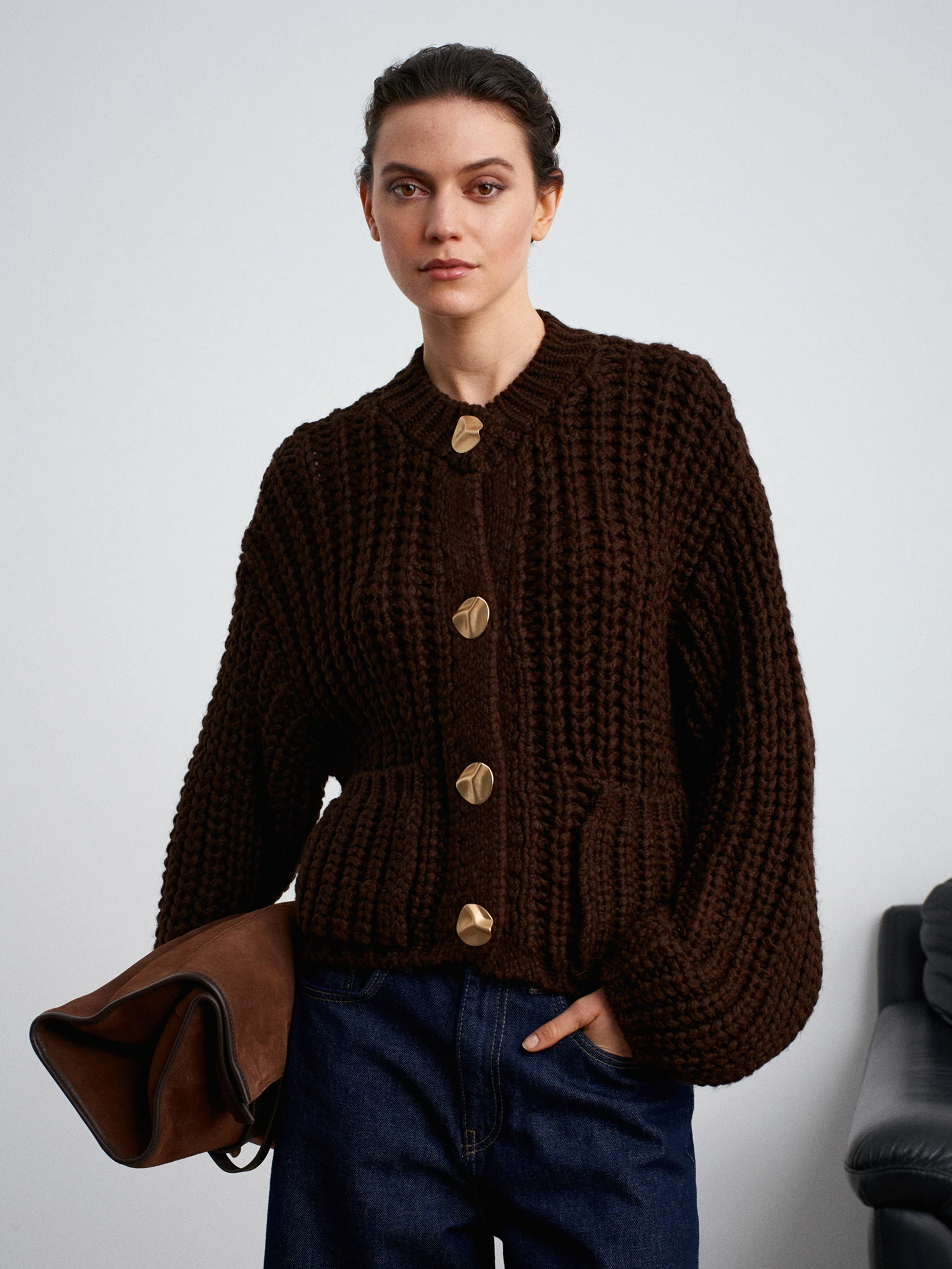 Cep Detaylı Örgü Triko Hırka