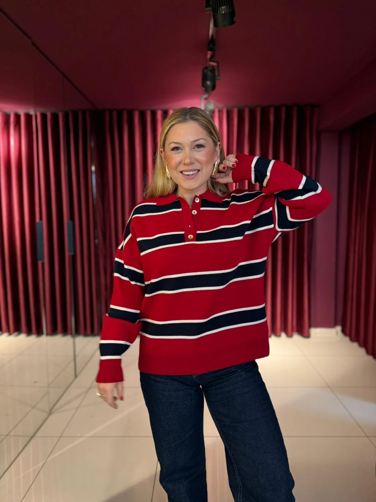 Polo Yaka Çizgili Kazak