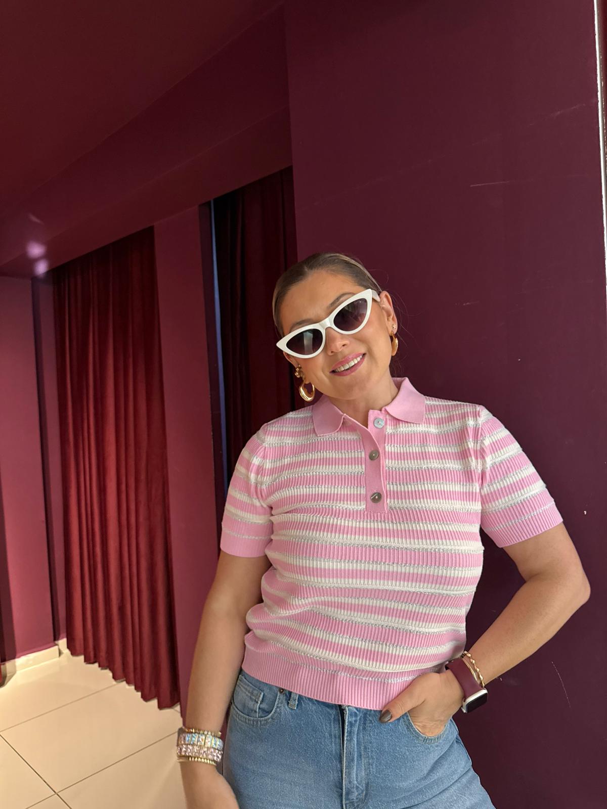 Polo Yaka Kısa Kollu Triko - Pembe