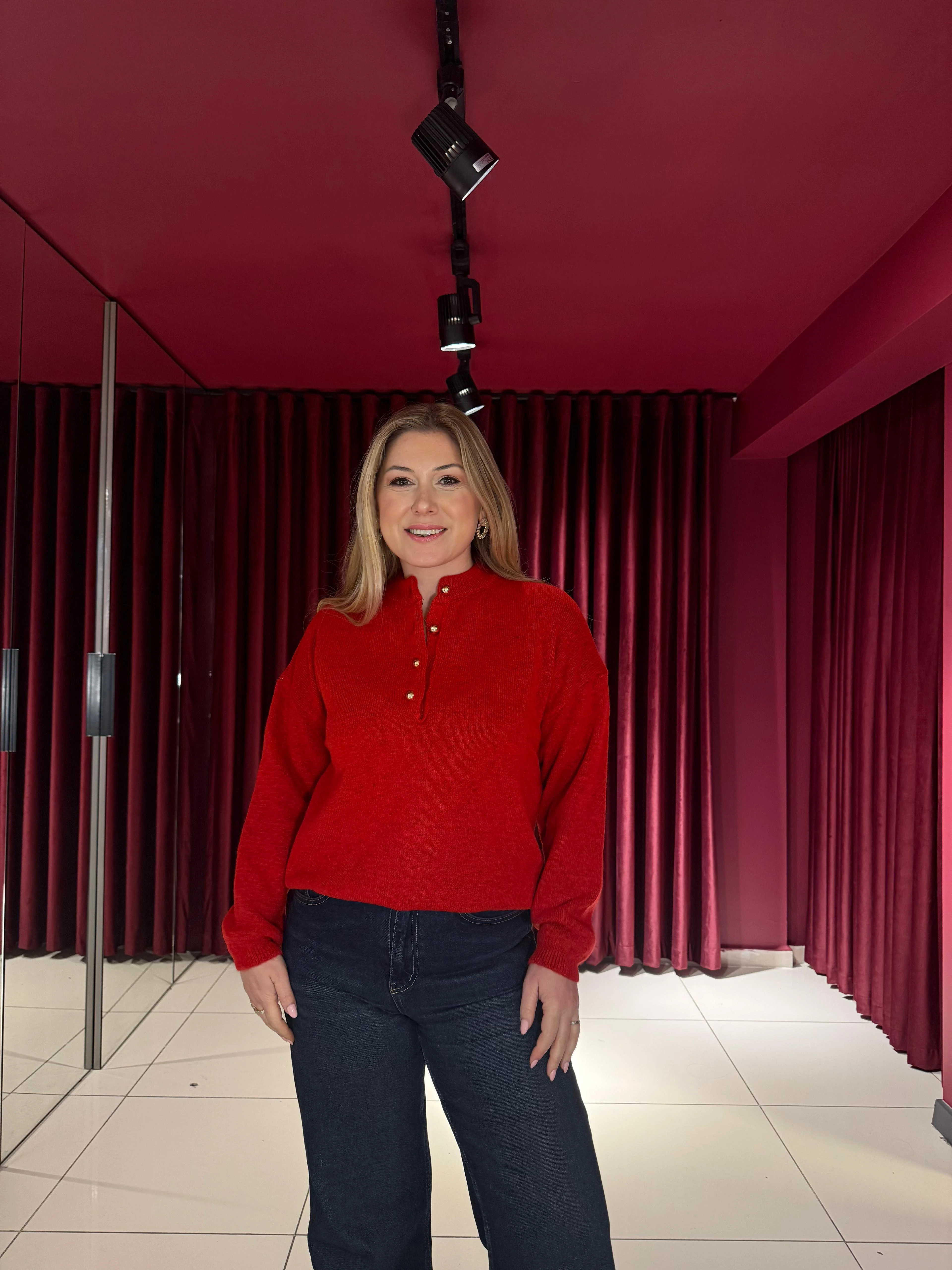 Düğmeli Triko Kazak