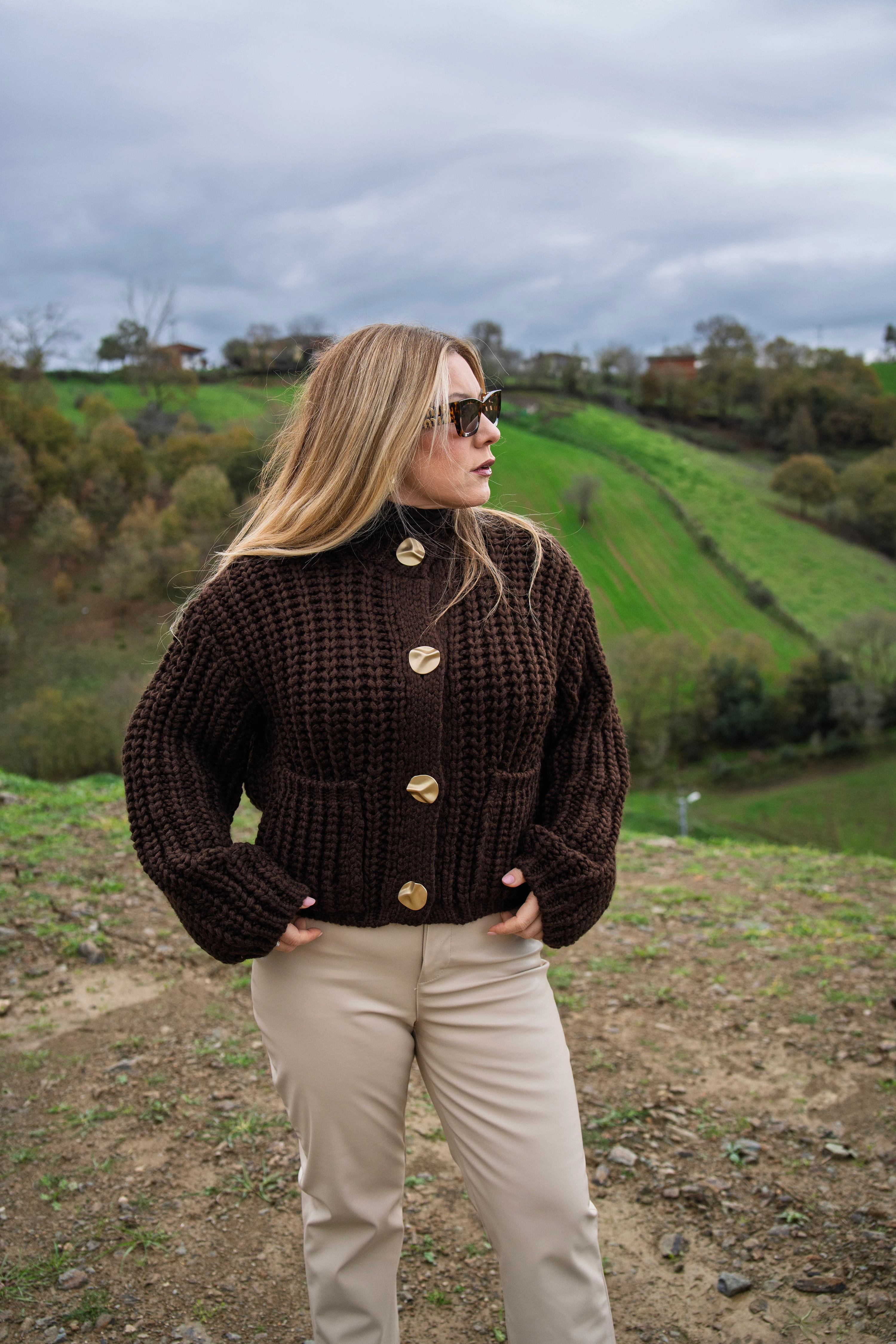 Cep Detaylı Örgü Triko Hırka