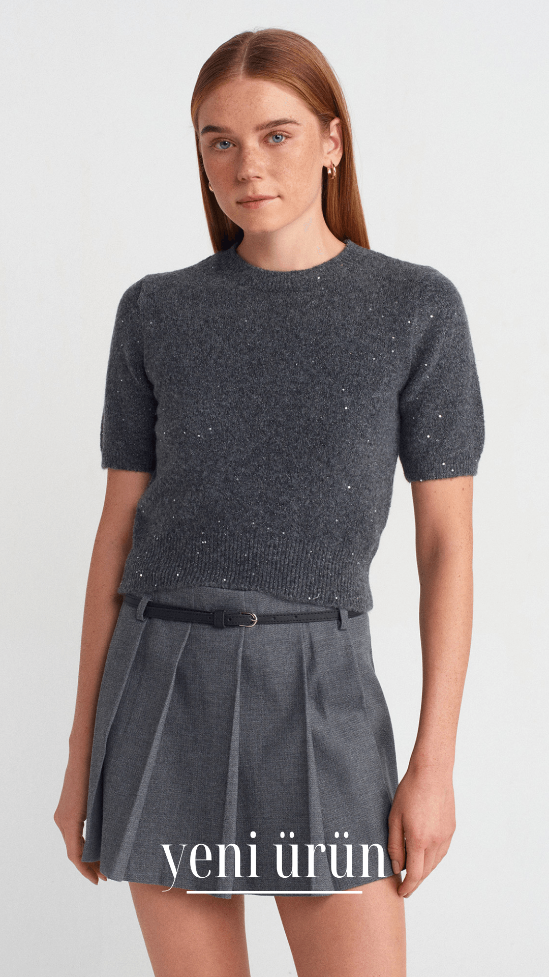 Bisiklet Yaka Pullu Simli Triko Kazak