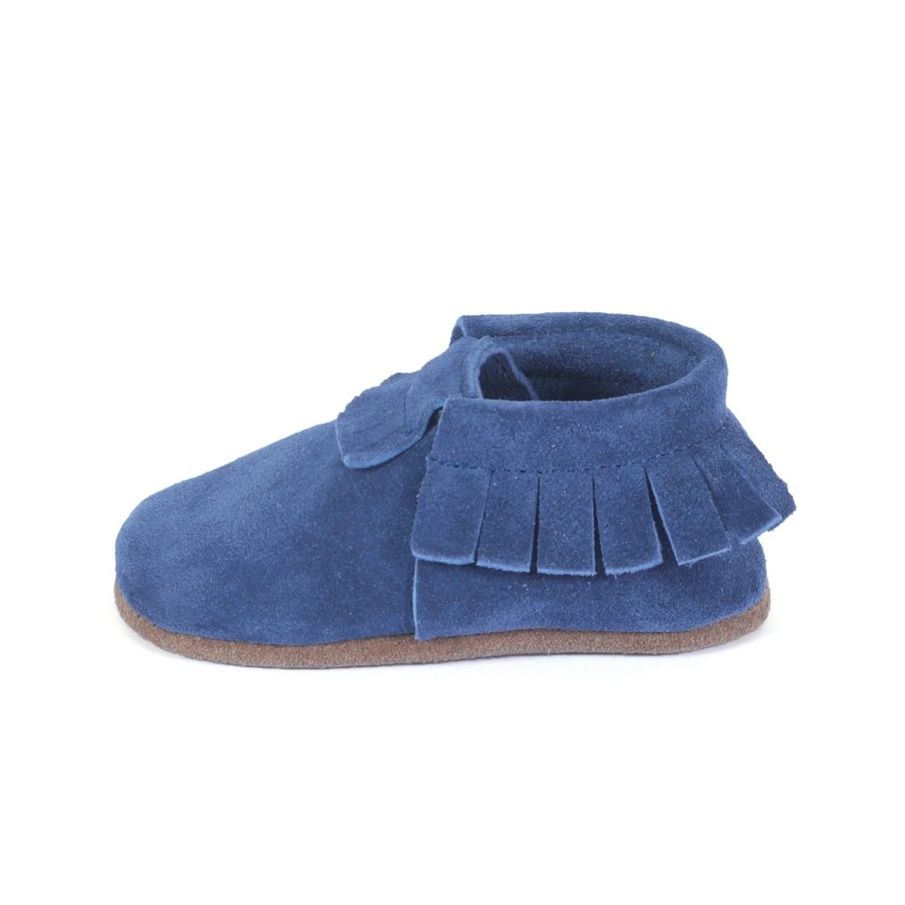 Yoyo Junior Bootie Genuine Leather Suede in Denim Blue with Shoe Fringe Detail