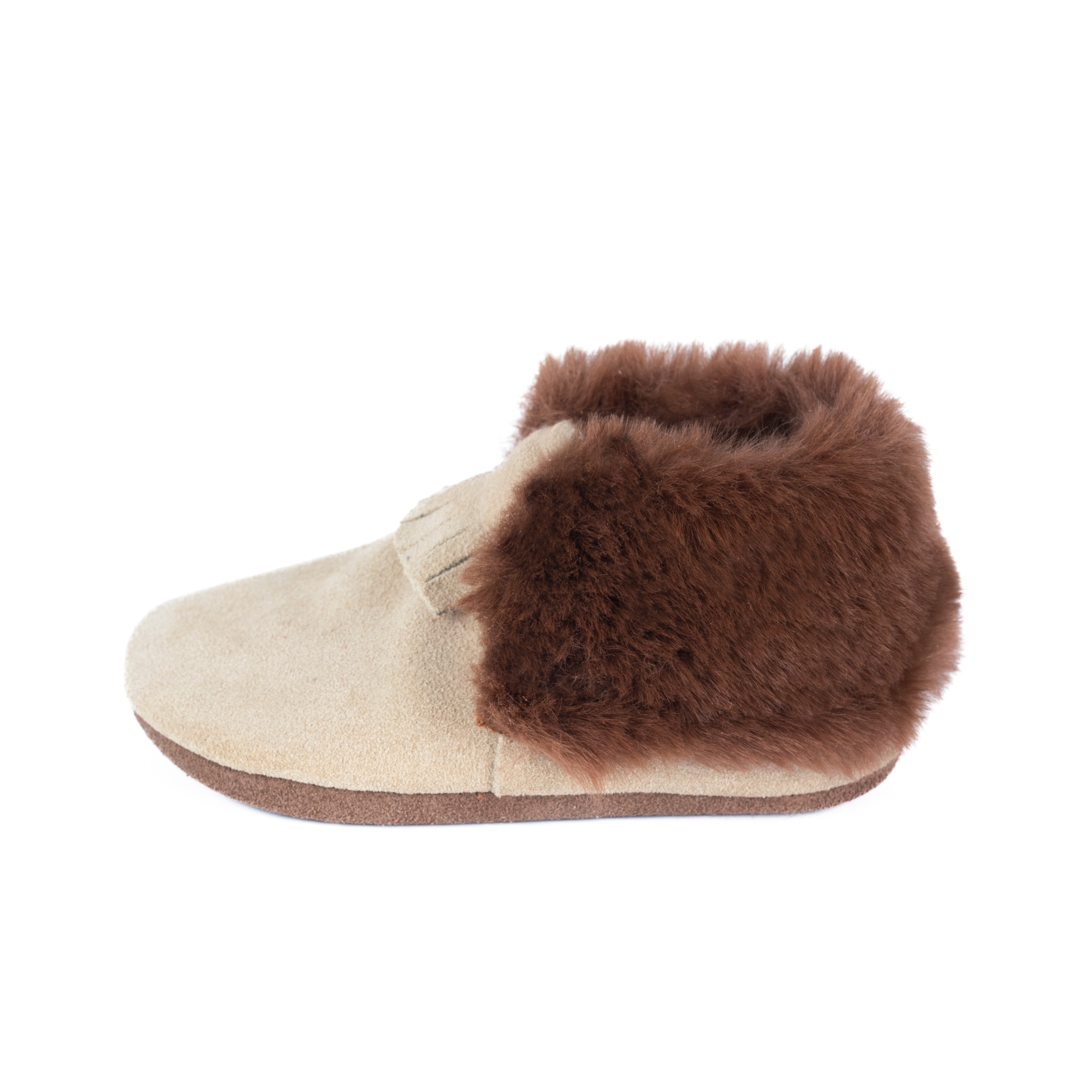 Yoyo Junior Bootie genuine leather suede in cream with outer fur detail