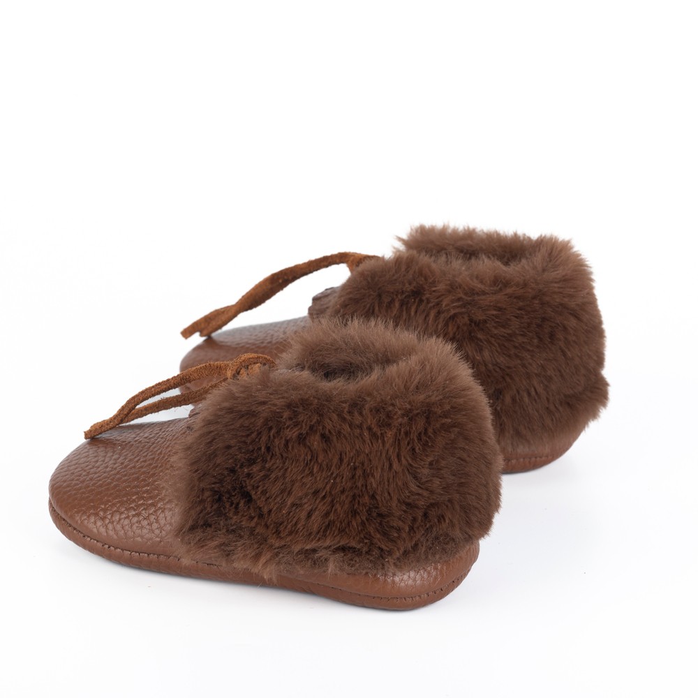 Yoyo Junior Bootie genuine leather in brown with suede laces and outer fur detail