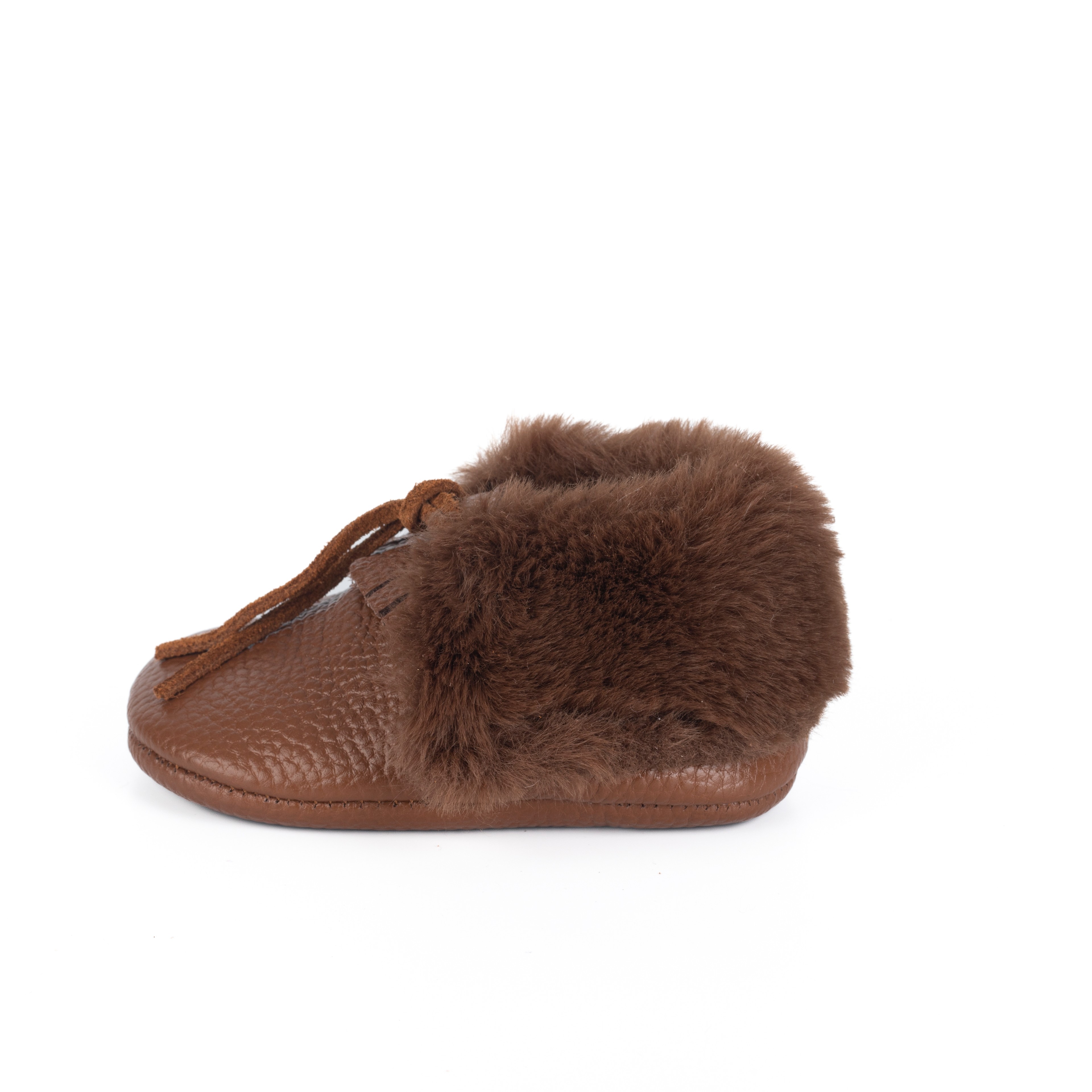 Yoyo Junior Bootie genuine leather in brown with suede laces and outer fur detail
