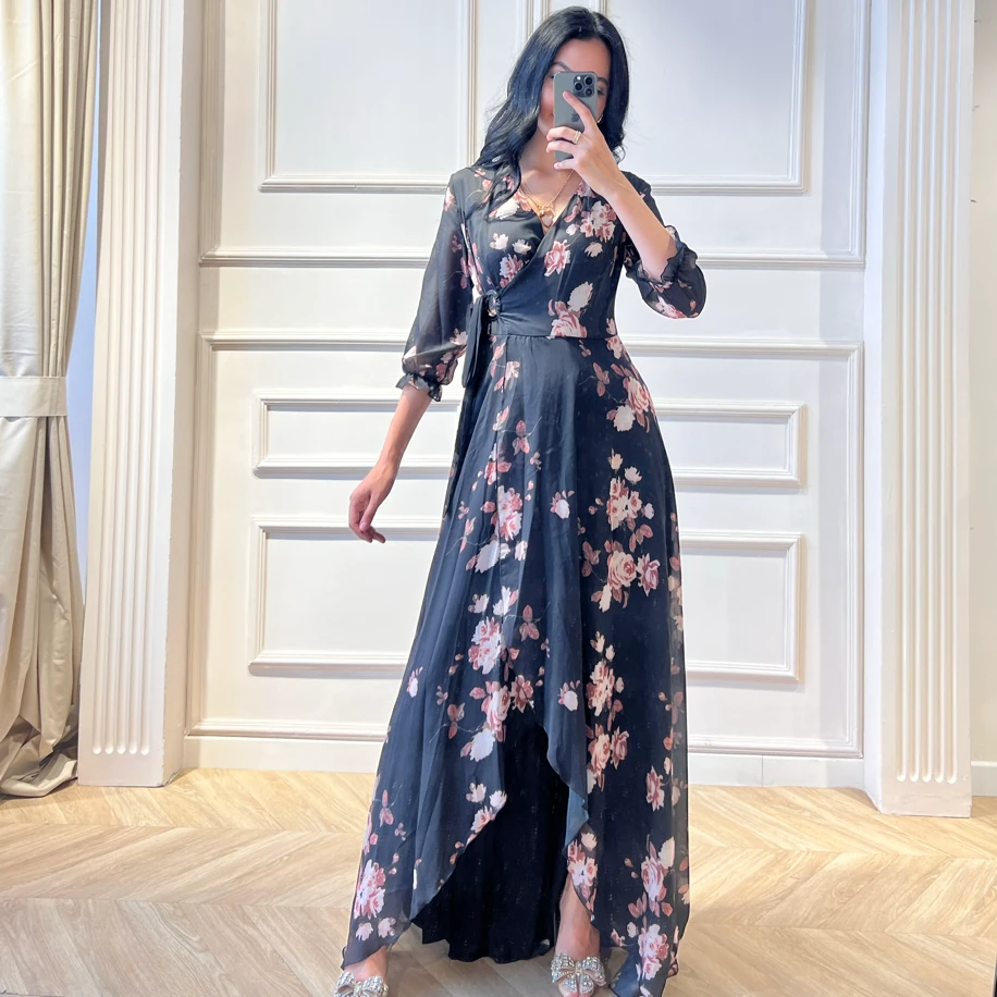 Çiçek desen şifon elbise