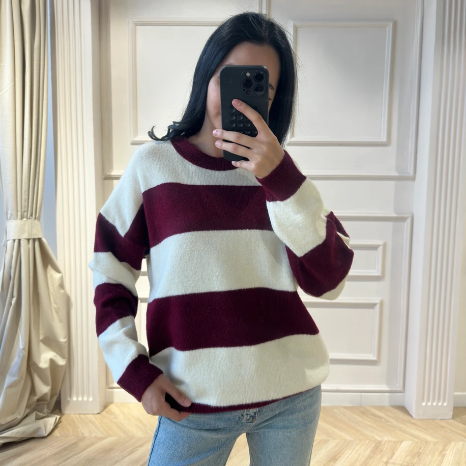 Bordo çizgili kazak