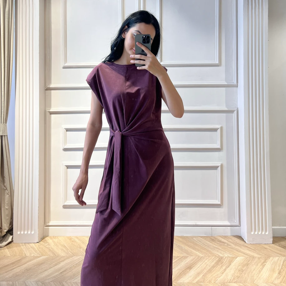 Yandan   bağlamalı bordo elbise