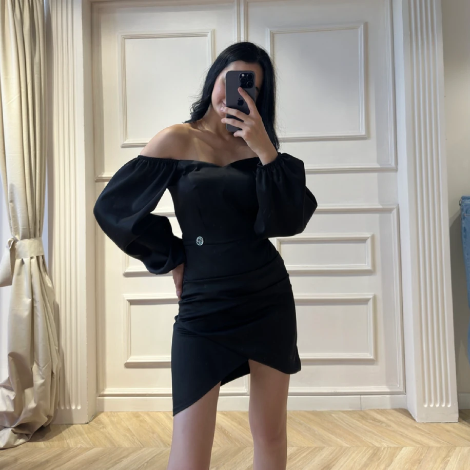 Balon kol mini elbise