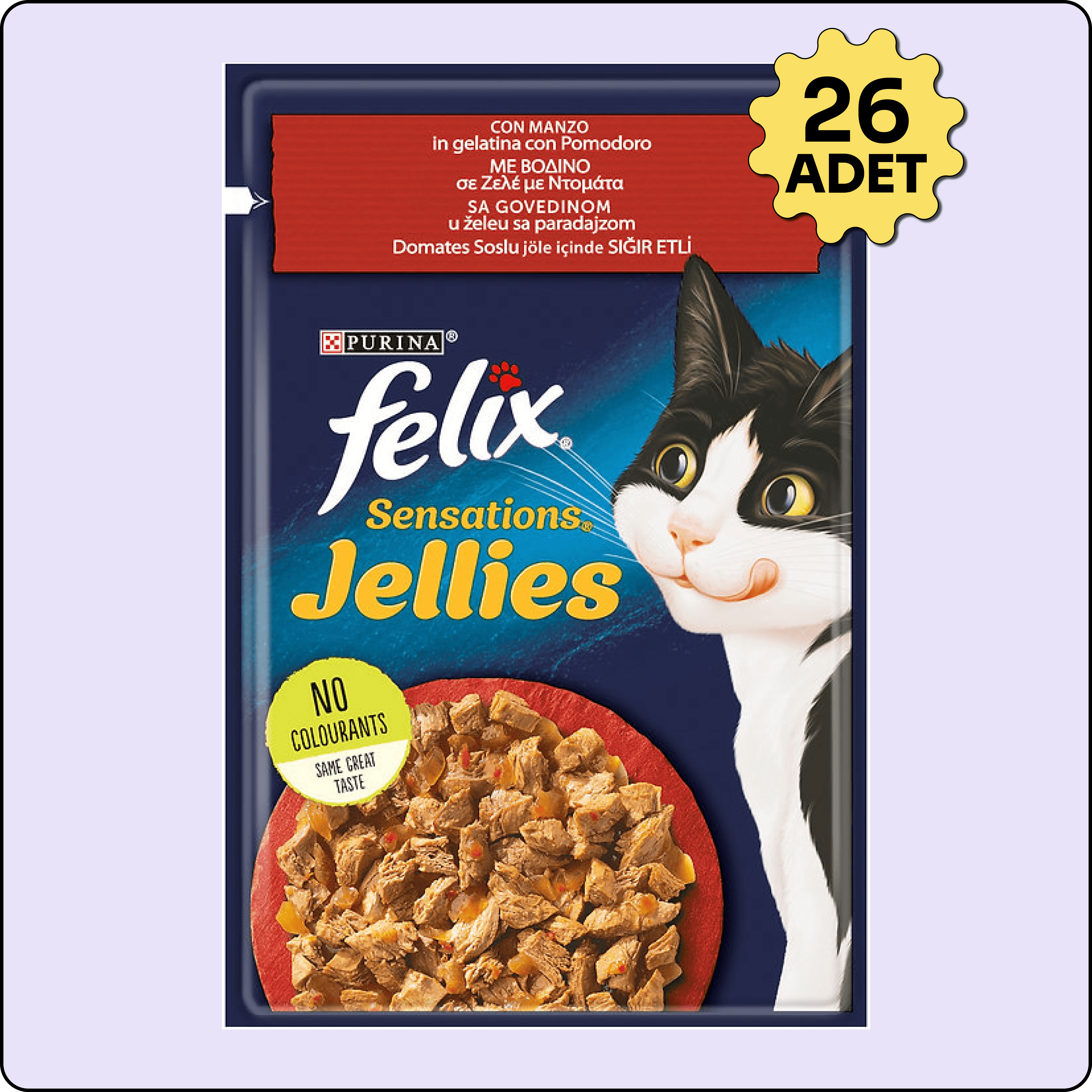 Felix Pouch Jöle İçinde Sığır Etli ve Domatesli Yetişkin Kedi Konservesi 85 gr 26'lı