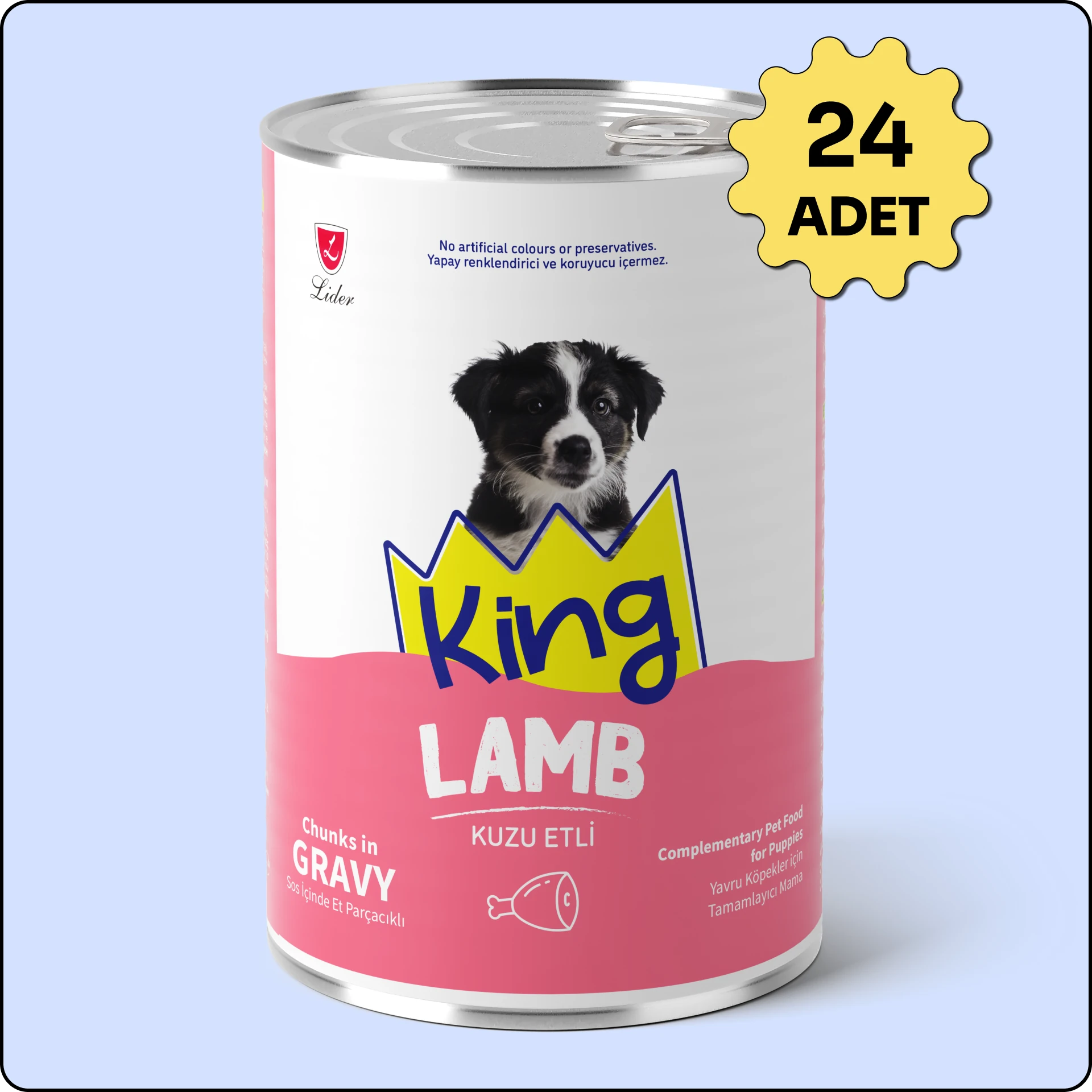 King Sos İçerisinde Et Parçacıklı Kuzu Etli Yavru Köpek Konservesi 400 gr 24 Adet