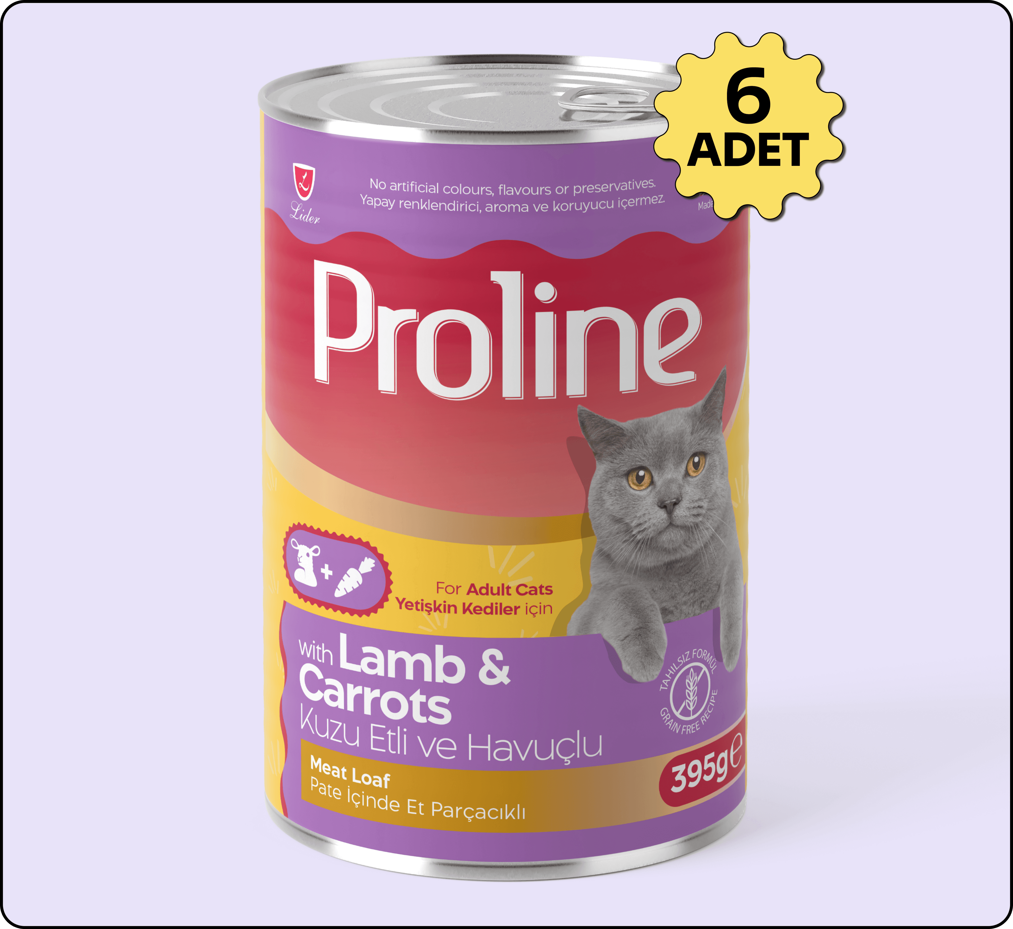 Proline Sos İçinde Parça Kuzu Etli ve Havuçlu Yetişkin Kedi Konservesi 395 gr 6 Adet