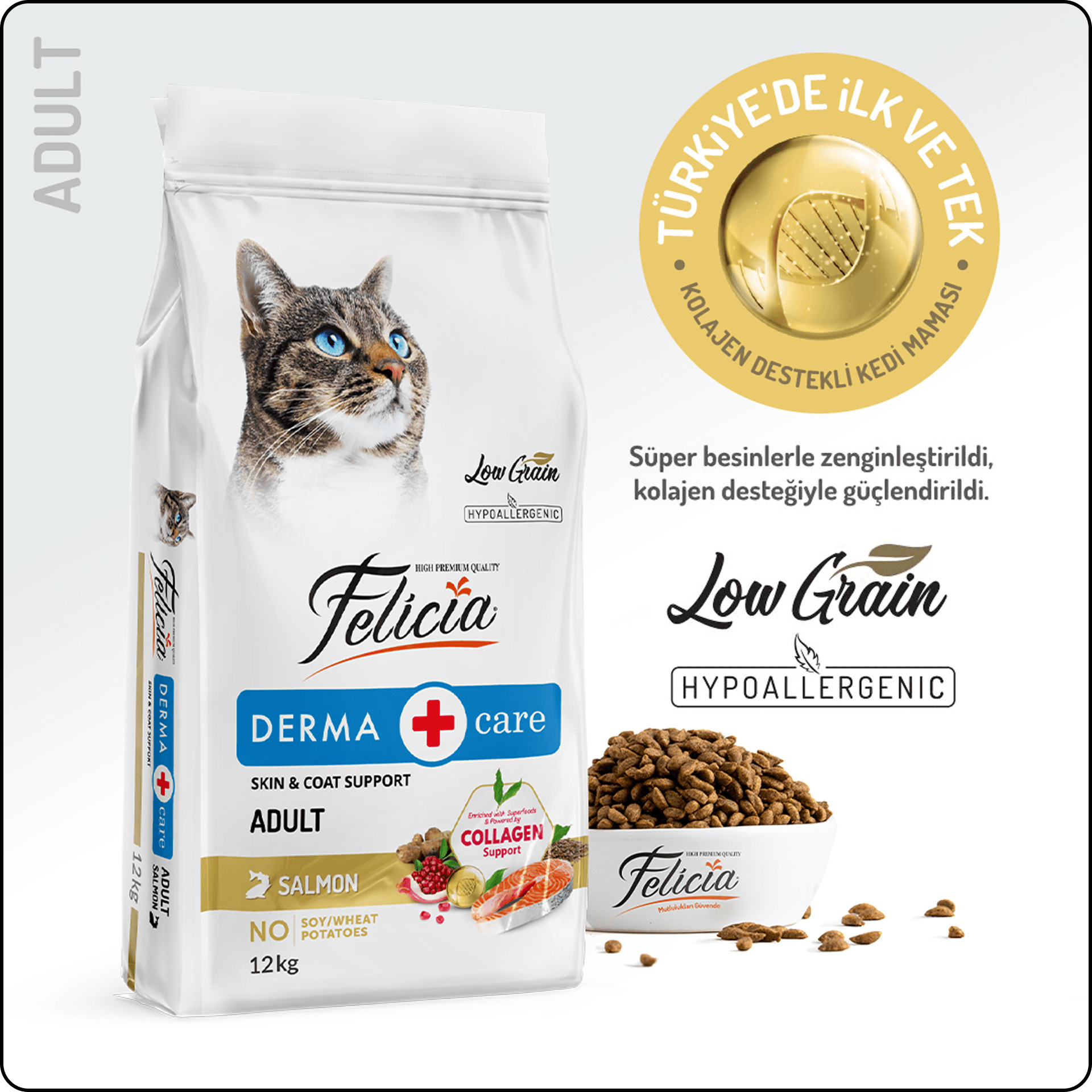 Felicia HypoAllergenic Somonlu Düşük Tahıllı Yetişkin Kedi Maması 12 kg