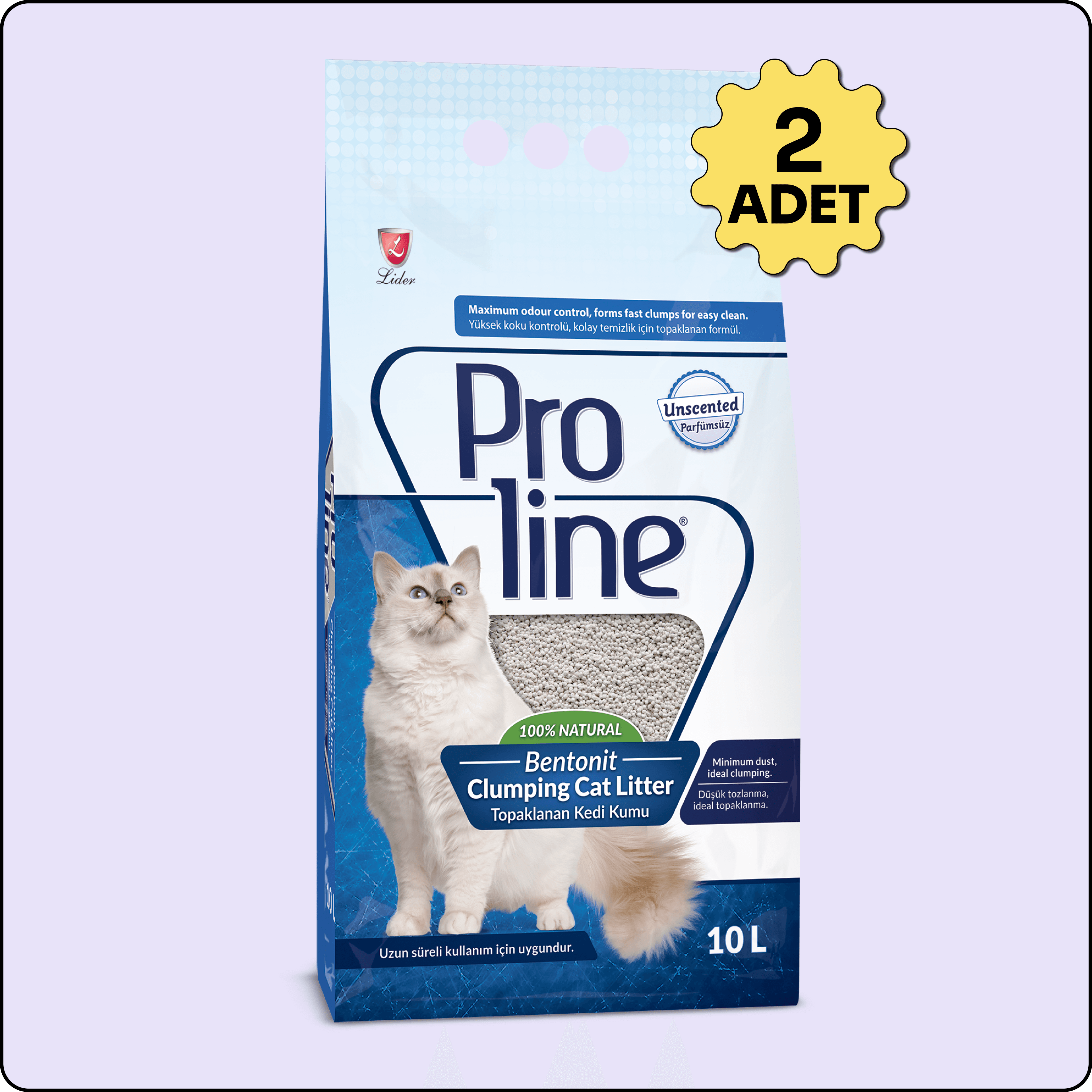 Proline Bentonit Topaklaşan Parfümsüz 10 Lt 2 Adet Kedi Kumu