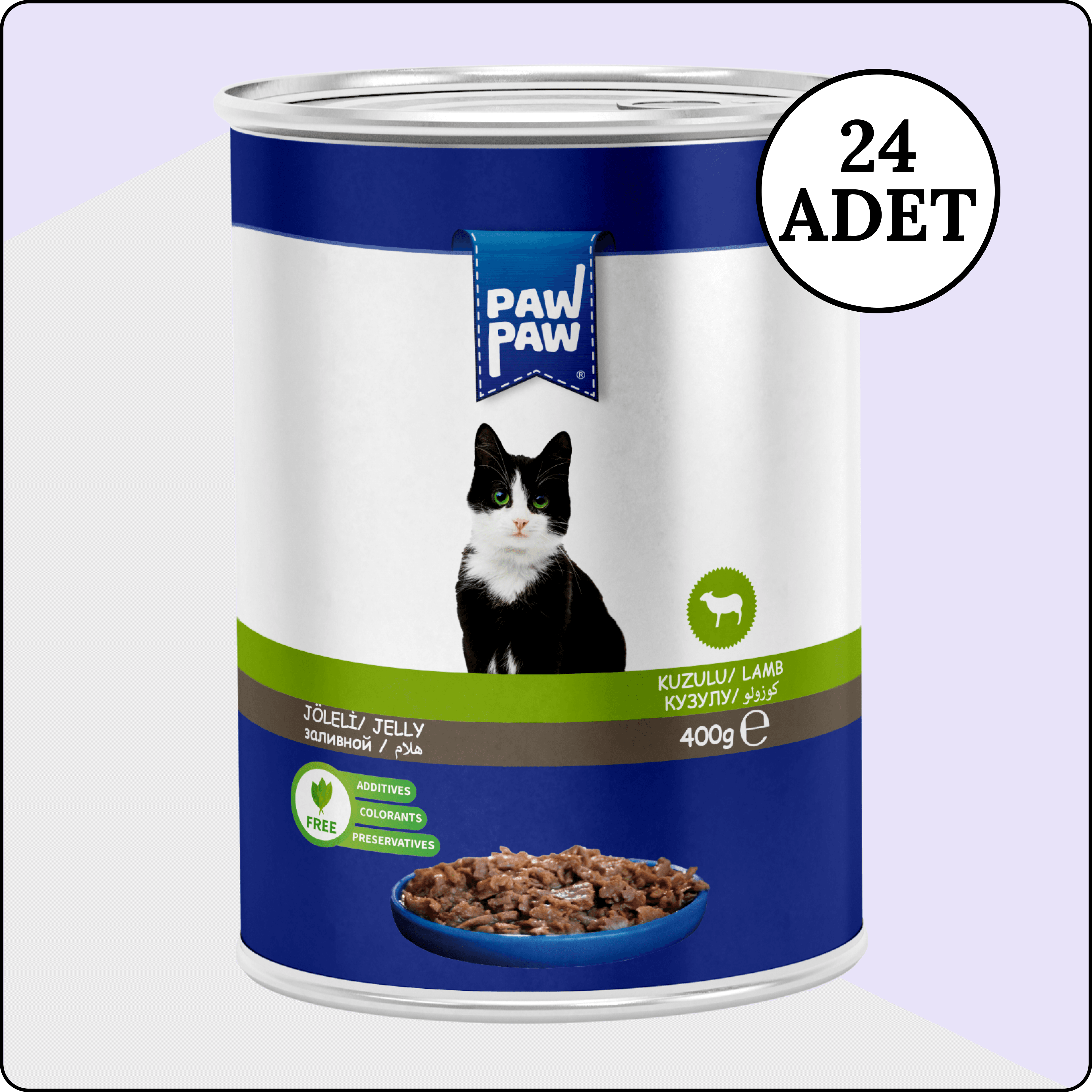 Paw Paw Kuzu Etli Yetişkin Kedi Konserve Maması 400 gr 24 Adet