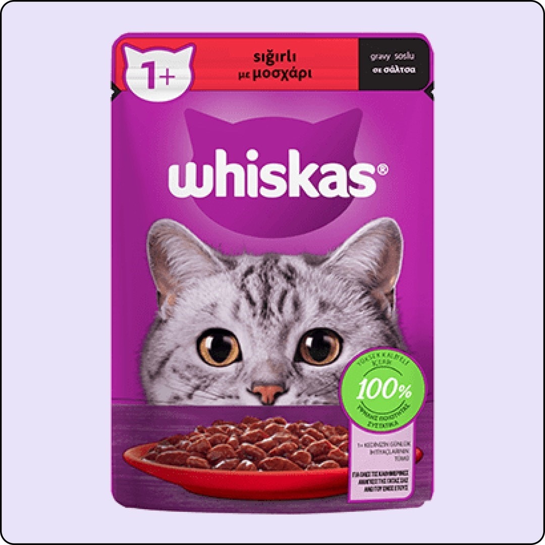 Whiskas Pouch Sos İçinde Sığır Etli Yetişkin Kedi Konservesi 85 gr 28 Adet