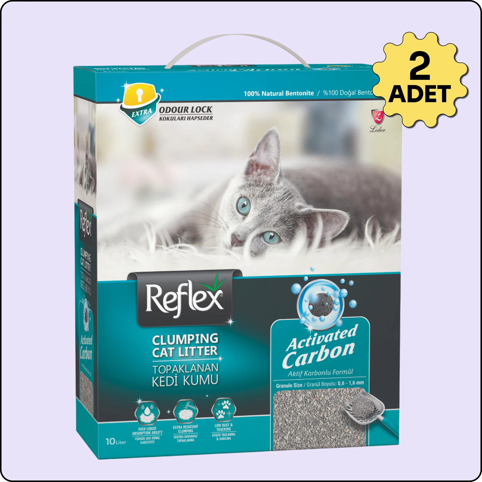 Reflex Aktif Karbonlu Süper Hızlı Topaklanan Kedi Kumu 10 lt 2'li