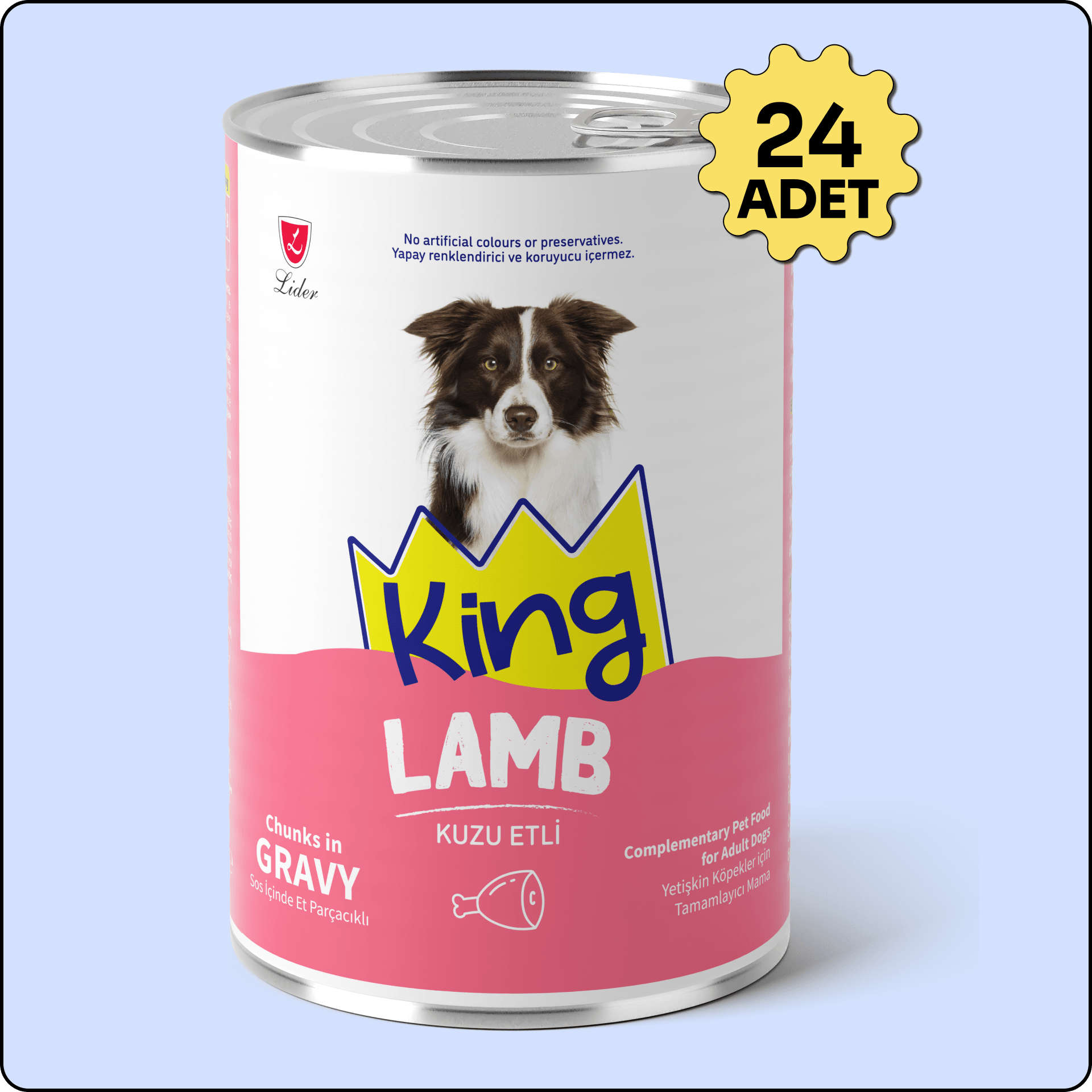 King Sos İçerisinde Et Parçacıklı Kuzu Etli Köpek Konservesi 400 gr 24 Adet