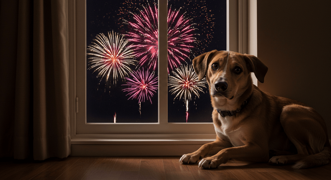 Havai fişekler patlarken evin içinde korkuyla titreyen bir köpeğin korku dolu bakışları.