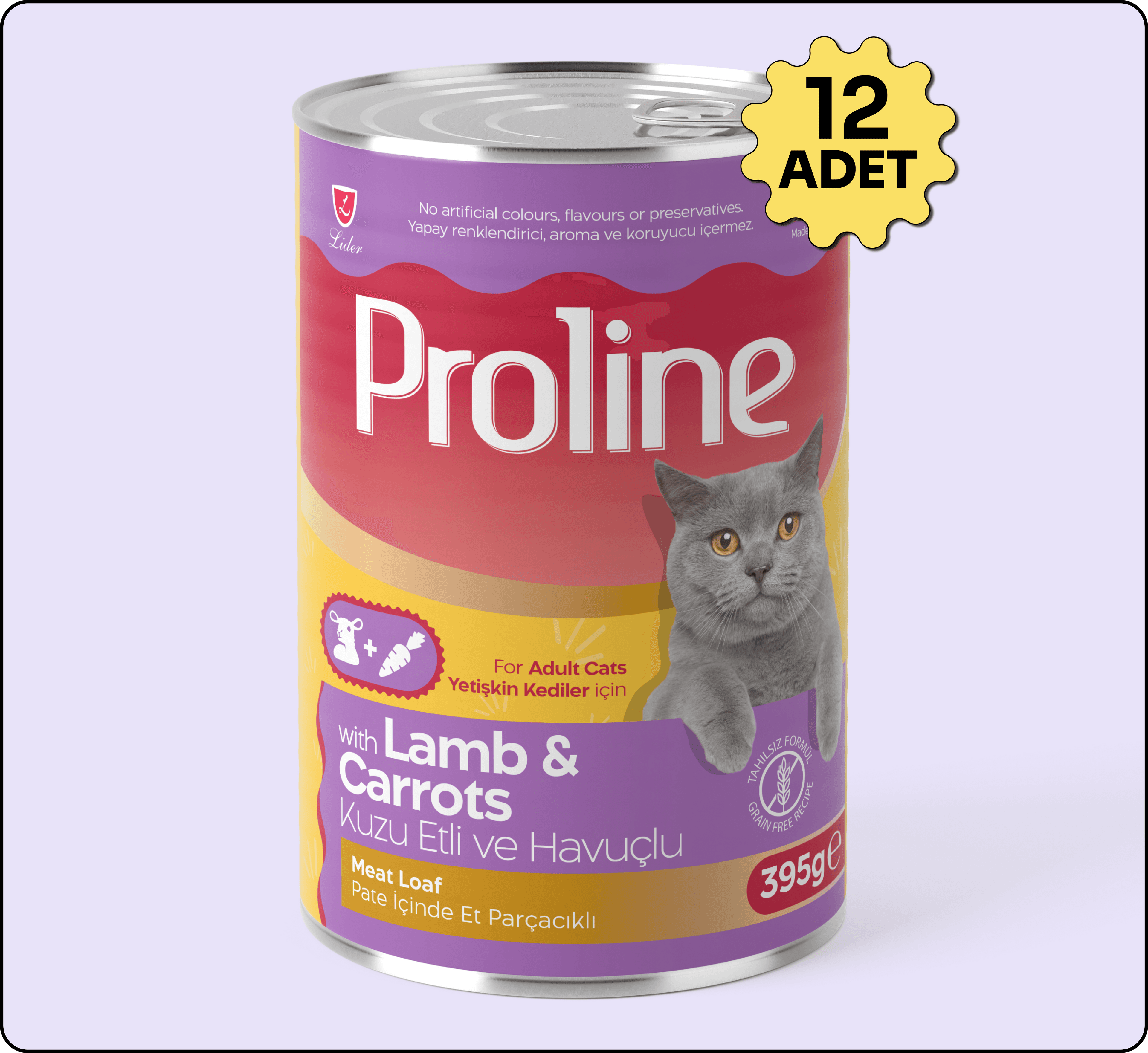 Proline Sos İçinde Parça Kuzu Etli ve Havuçlu Yetişkin Kedi Konservesi 395 gr 12 Adet