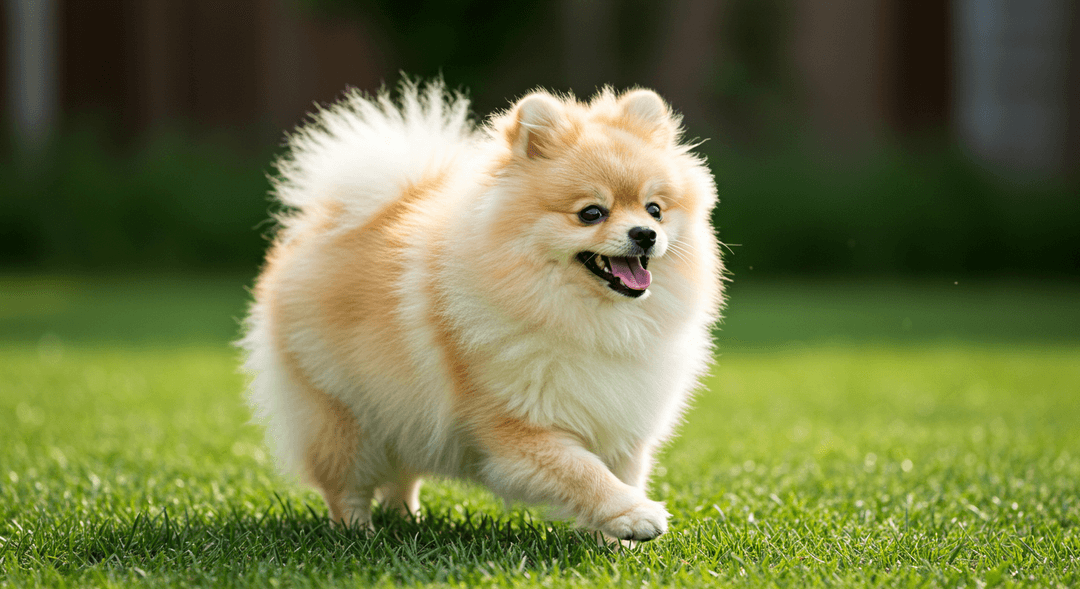 Çimlerde oyuncakla oynayan sevimli ve kabarık Pomeranian Boo köpeği, enerjik ve neşeli bir şekilde koşuyor. Güneşli açık hava ortamında mutlu ve özgür bir an