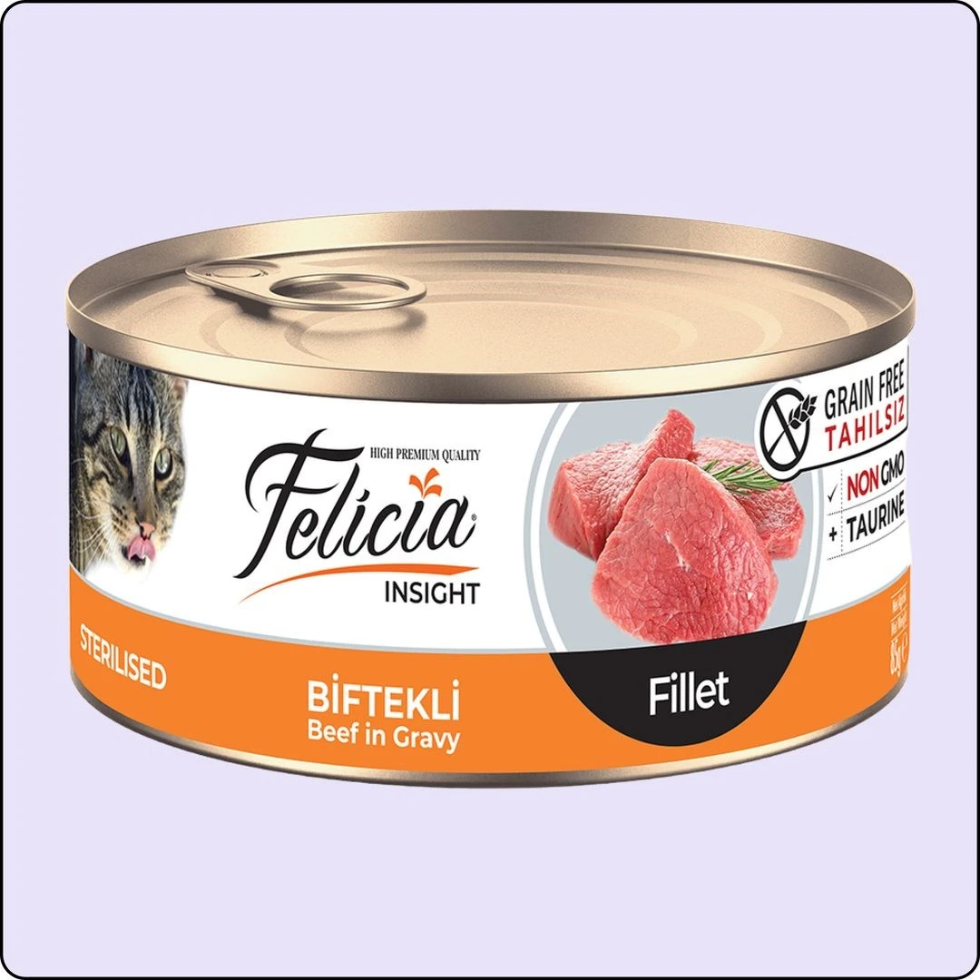 Felicia Fileto Biftekli Tahılsız Kısırlaştırılmış Kedi Konservesi 85 gr 24 Adet