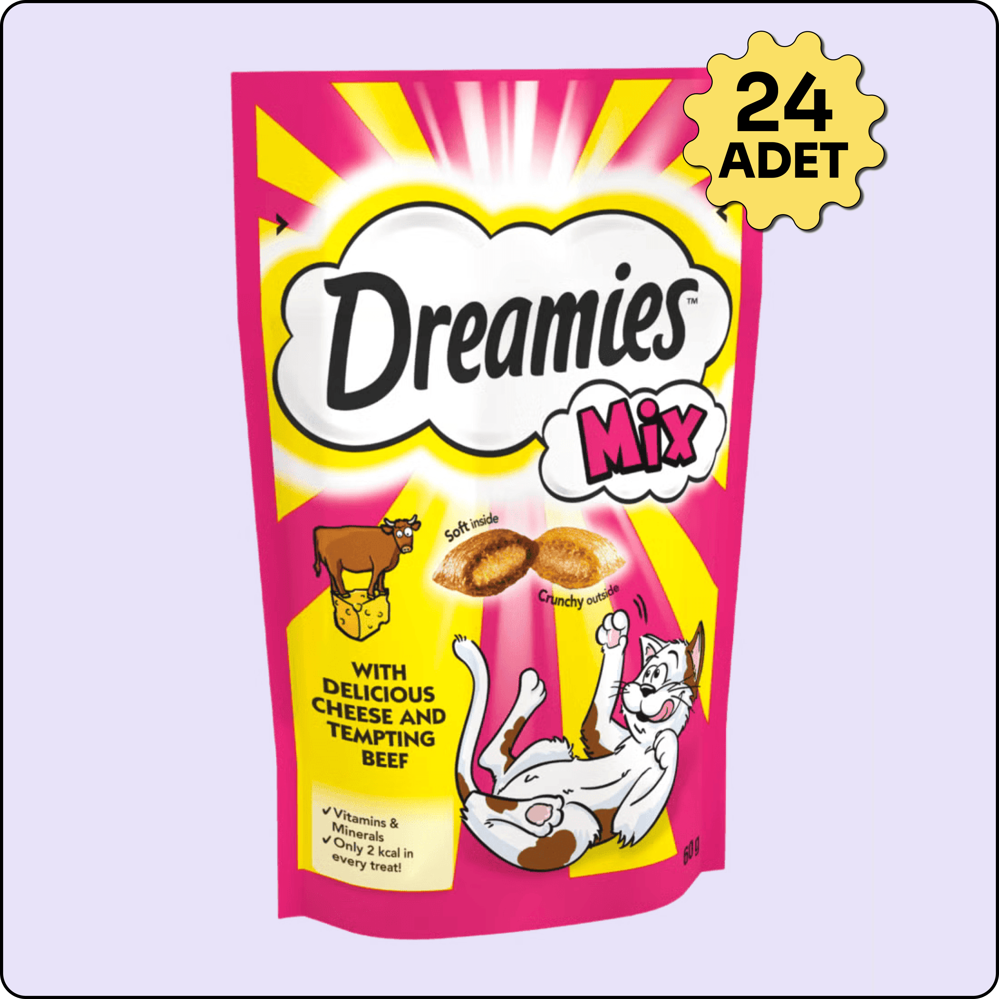 Dreamies Mix İç Dolgulu Sığır Etli ve Peynirli Kedi Ödül Bisküvisi 60 gr 24 Adet 