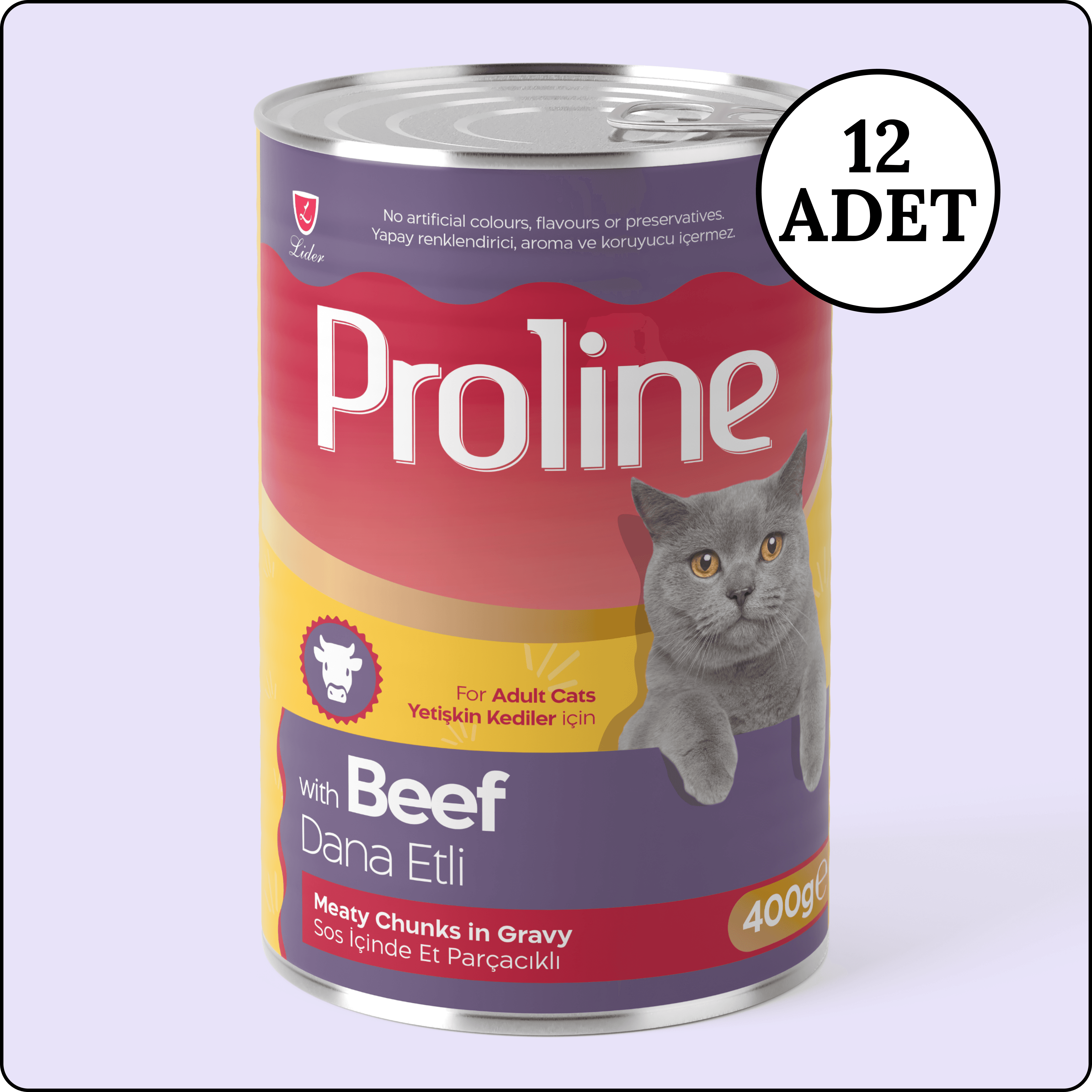 Proline Sos İçinde Parça Dana Etli Yetişkin Kedi Konservesi 400 gr 12 Adet