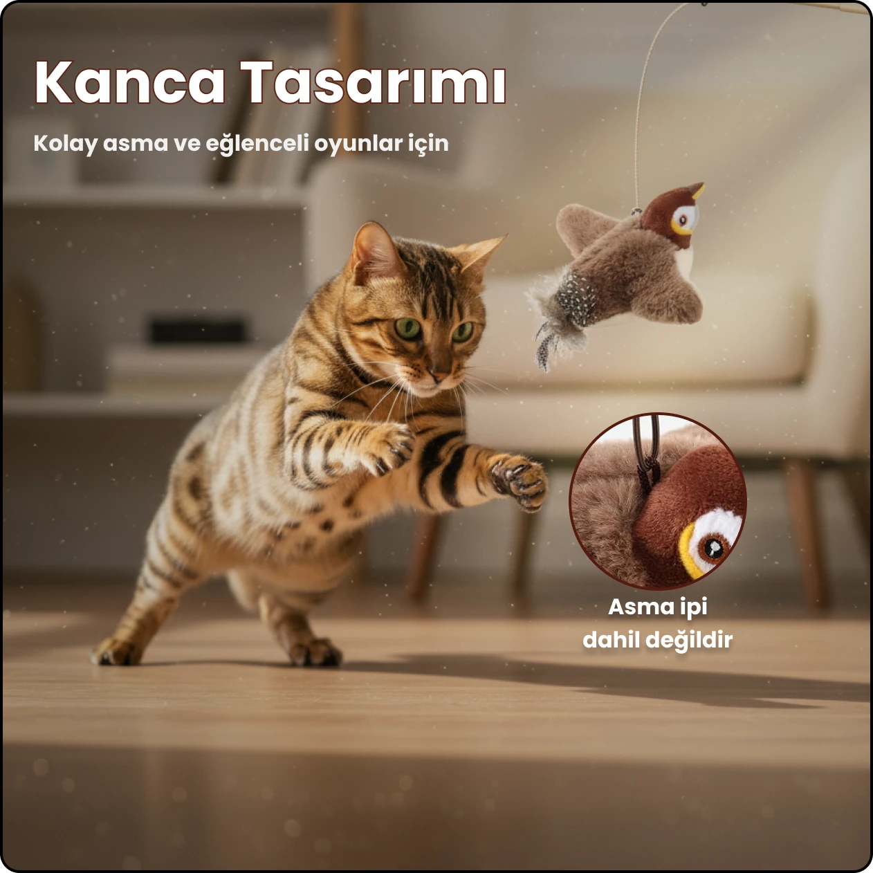 Sesli ve Kanat Çırpan Uçan Kuş Kedi Oyuncağı | Etkileşimli Eğlence, Gerçekçi Deneyim