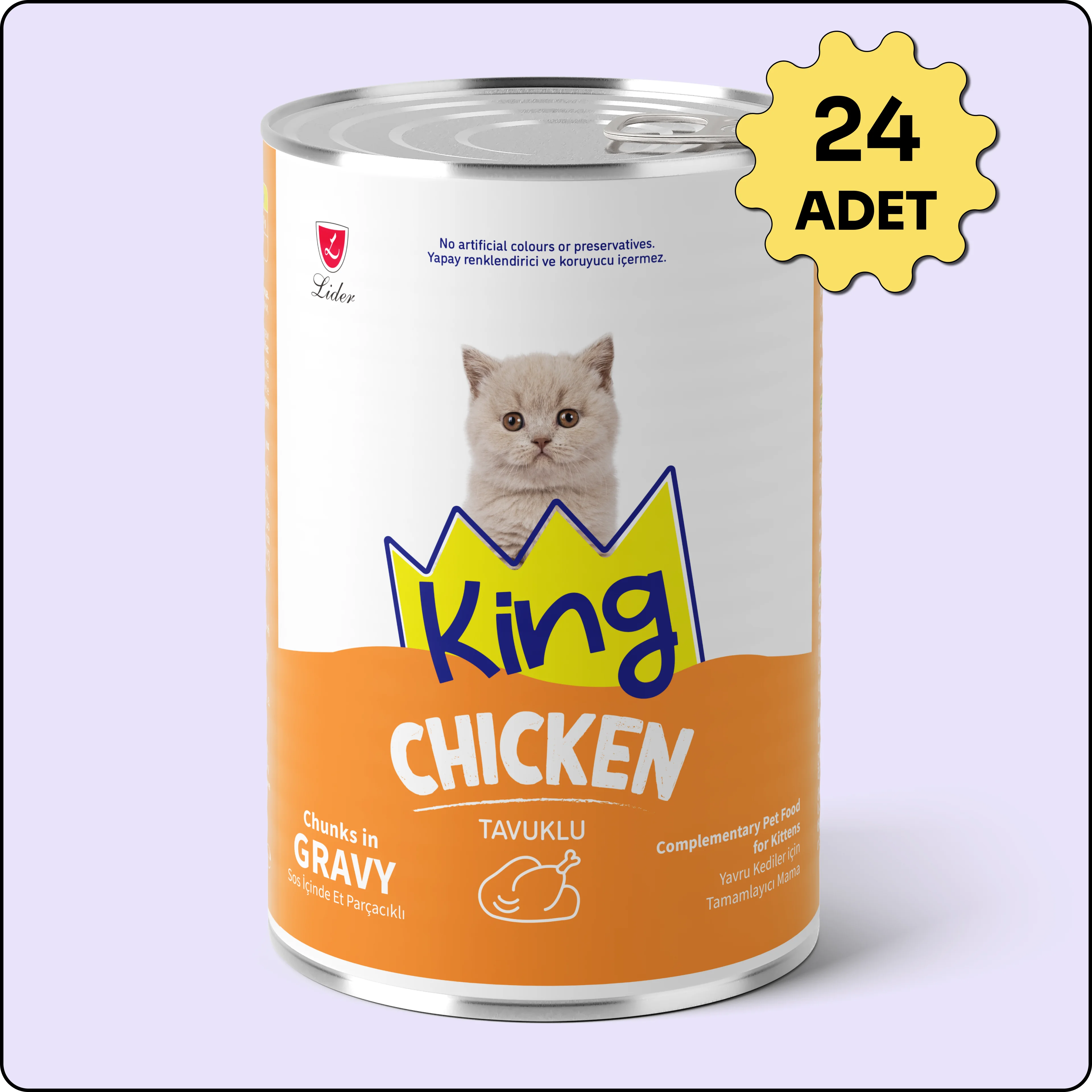 King Sos İçerisinde Et Parçacıklı Tavuklu Yavru Kedi Konservesi 400 gr 24 Adet