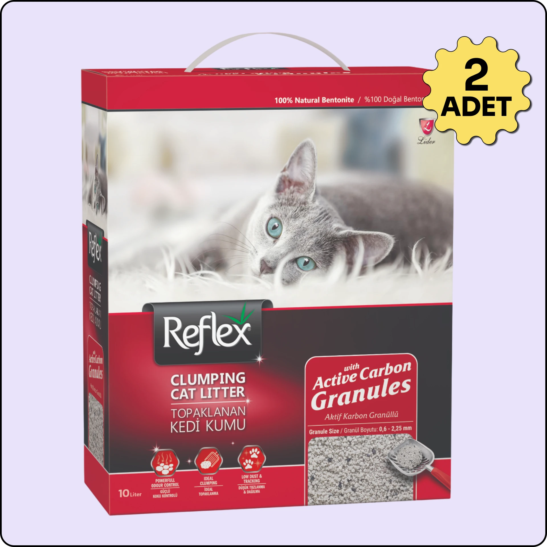 Reflex Granül Aktif Karbonlu Süper Hızlı Topaklanan Kedi Kumu 10 lt 2'li