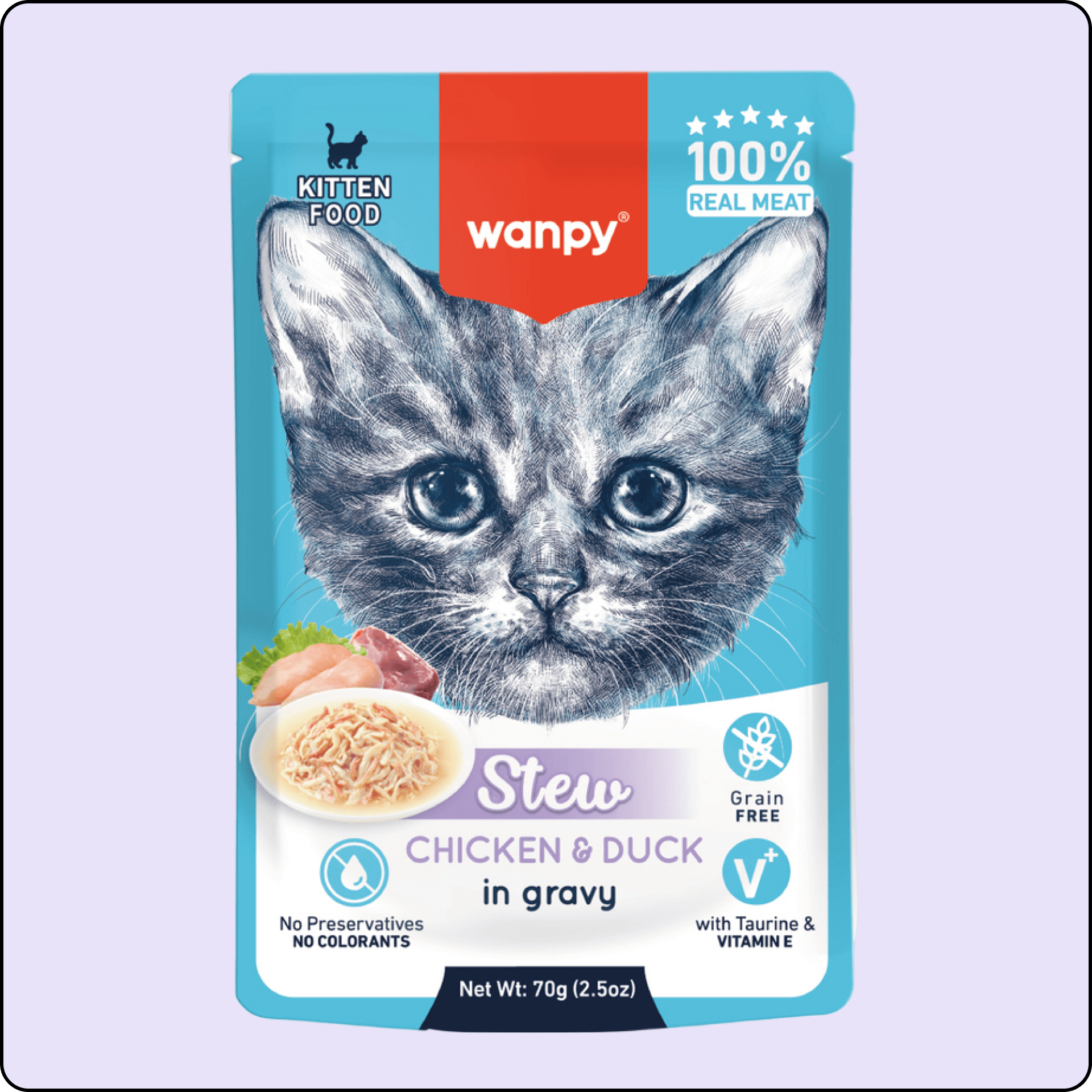 Wanpy Stew Sos İçinde Tavuk ve Ördekli Yavru Kedi Konservesi 70 gr