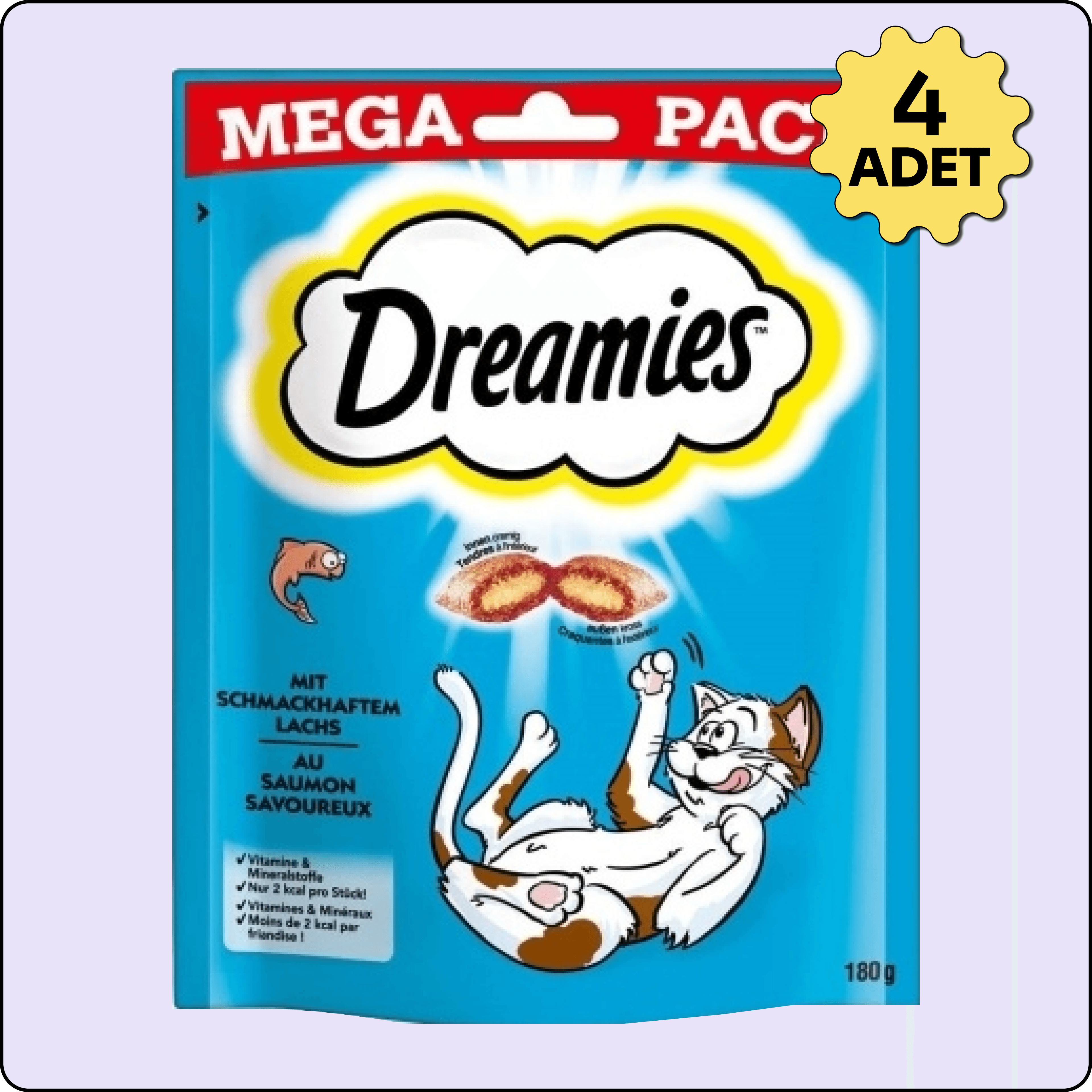 Dreamies Mega Pack İç Dolgulu Somonlu Kedi Ödül Bisküvisi 180 gr 4 Adet