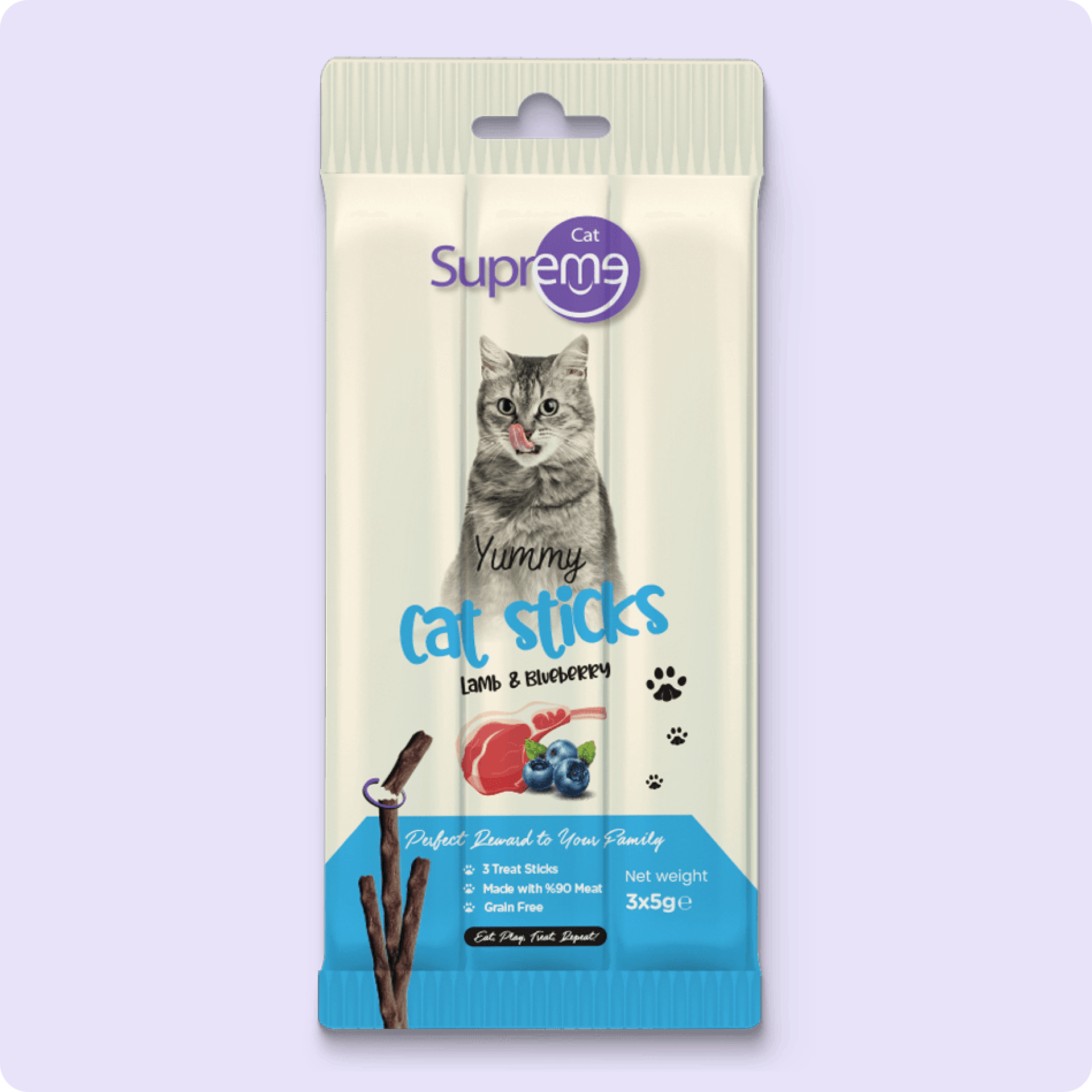Supreme Cat Sticks Kuzu Etli ve Yaban Mersinli Kedi Ödül Çubuğu 5 gr (3'lü)