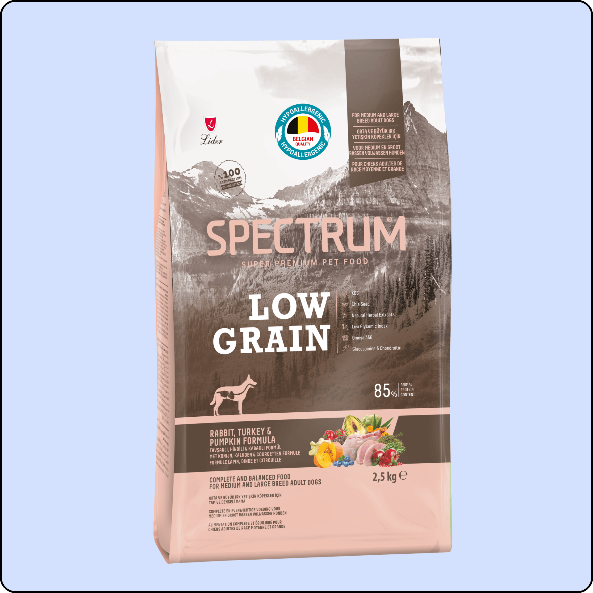 Spectrum Tavşanlı Hindili ve Bal Kabaklı Orta ve Büyük Irk Düşük Tahıllı Yetişkin Köpek Maması 2.6 Kg